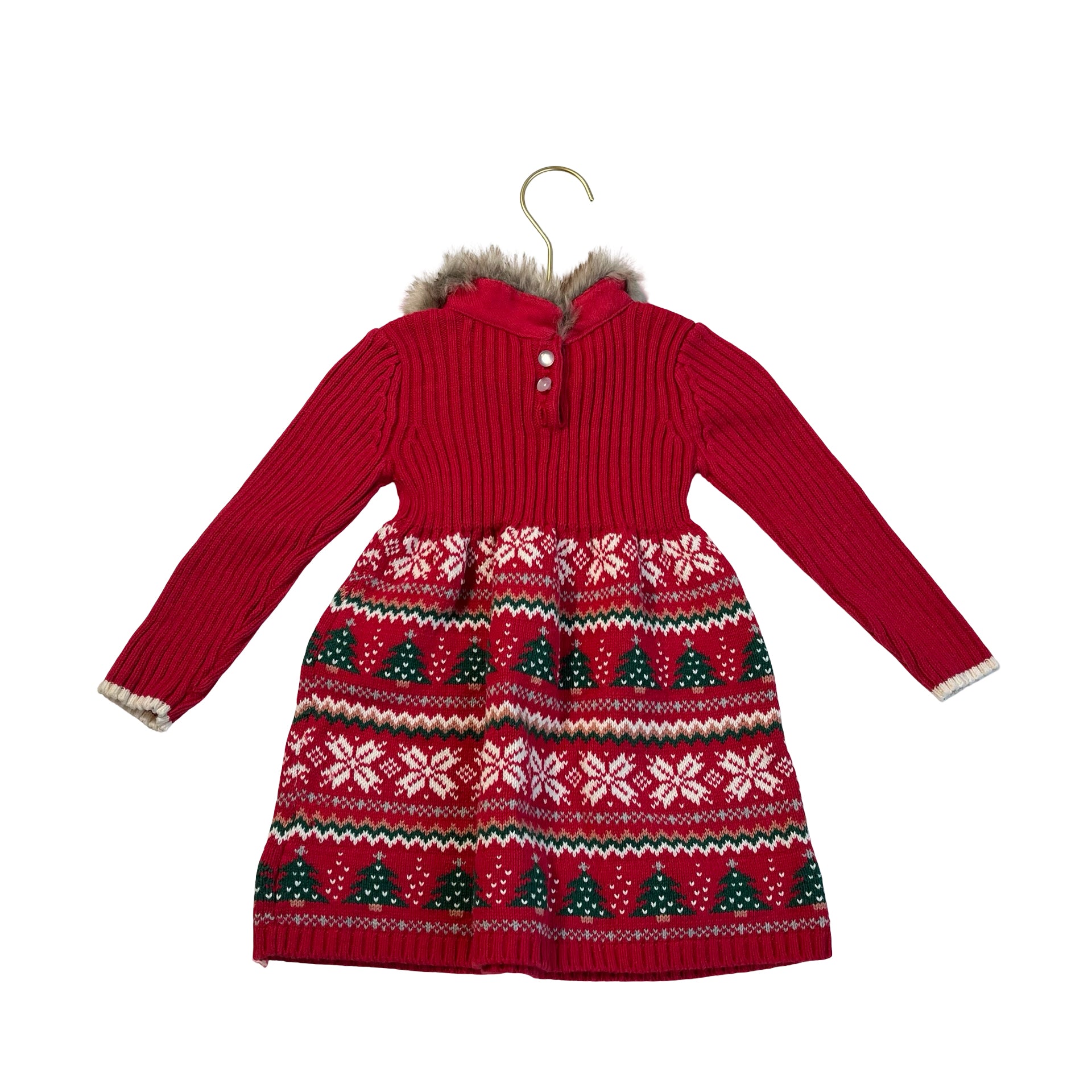Tommy Bahama Red Christmas Sweater Dress, Faux Fur Collar - Size 24 Mo