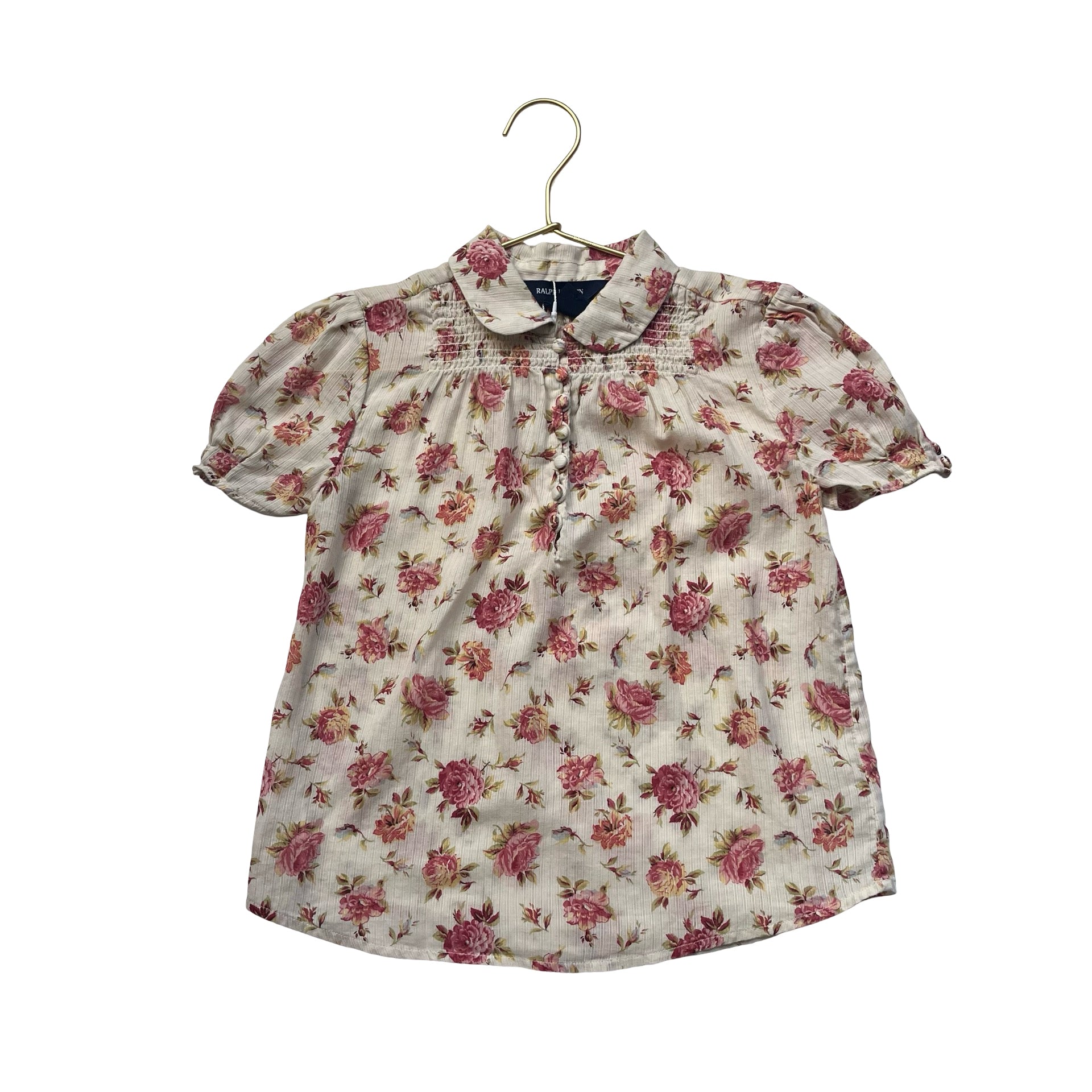 Ralph Lauren Ivory & Pink Floral Blouse - Size 6