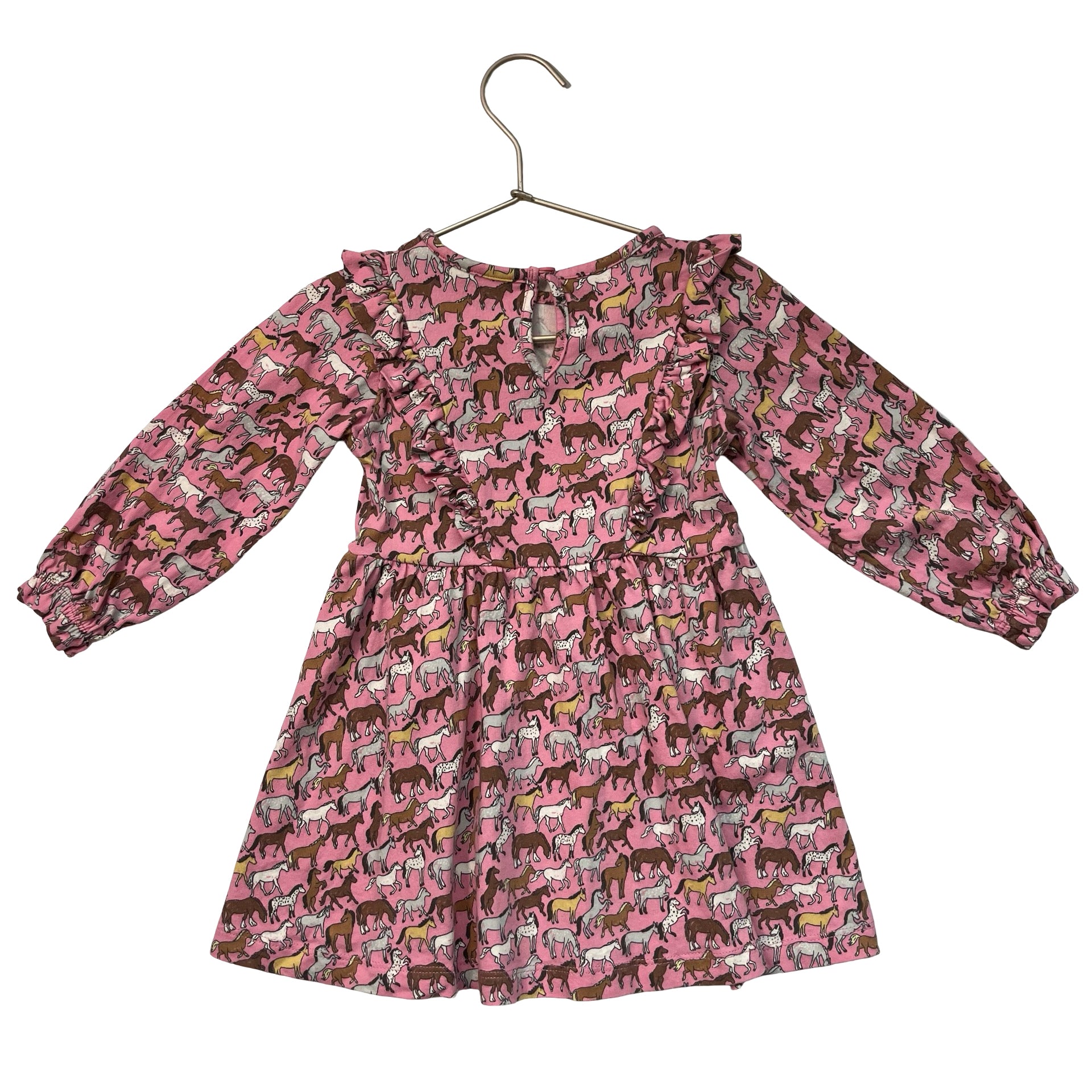 Mini Boden Pink Horse Print Dress - Size 18-24 Mo