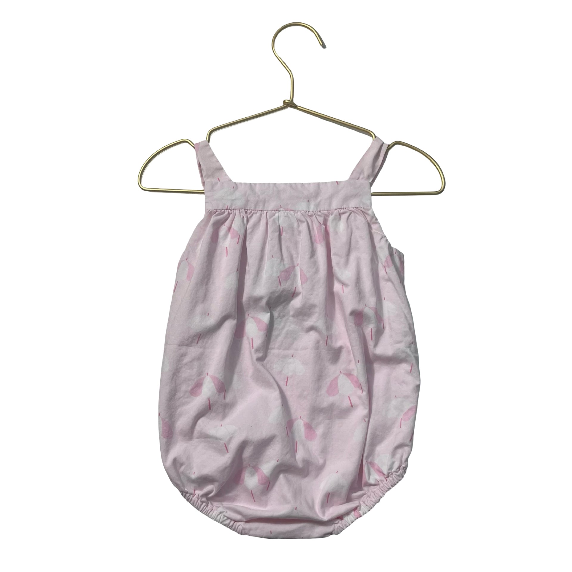 Jacadi Pink Umbrella Print Bubble Romper - Size 12 Mo