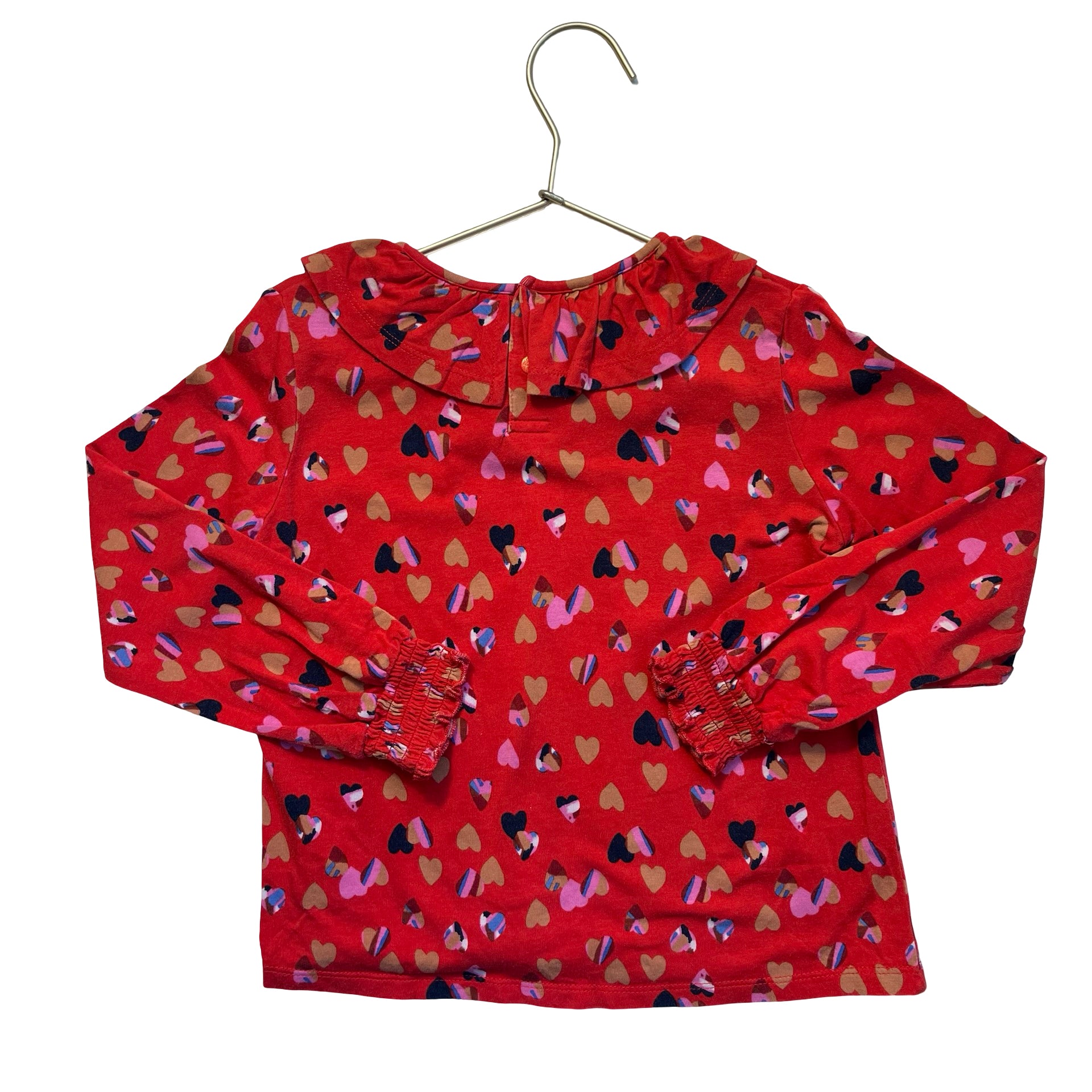 Catimini Red Heart Print Ruffle Collar Top - Size 6