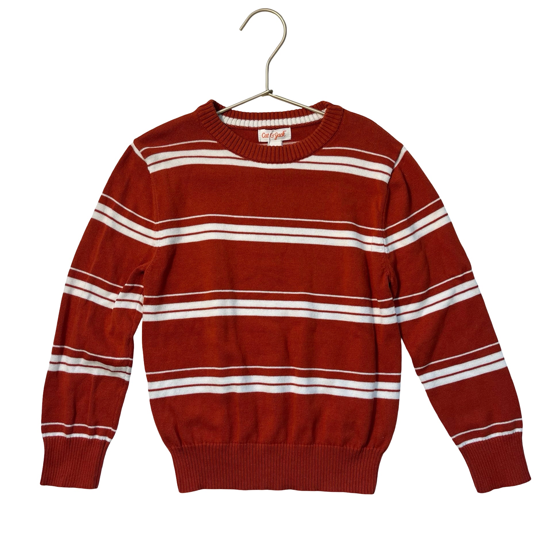 Cat & Jack Burnt Orange & Ivory Striped Cotton Sweater - Size XS 4-5