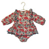 Louise Misha Ivory, Pink, Teal Floral Print Bubble Romper - Size 12 Mo