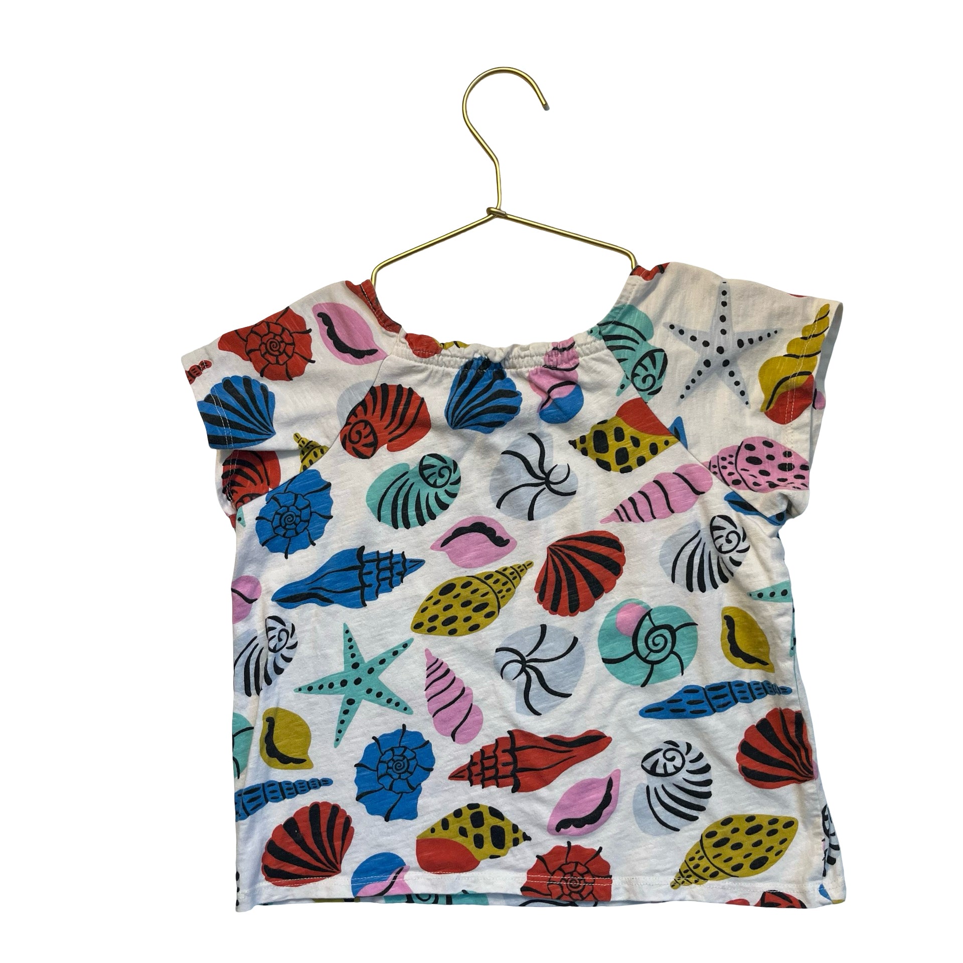 Hanna Andersson Ivory & Multi-Color Shell Print Top - Size 6-7