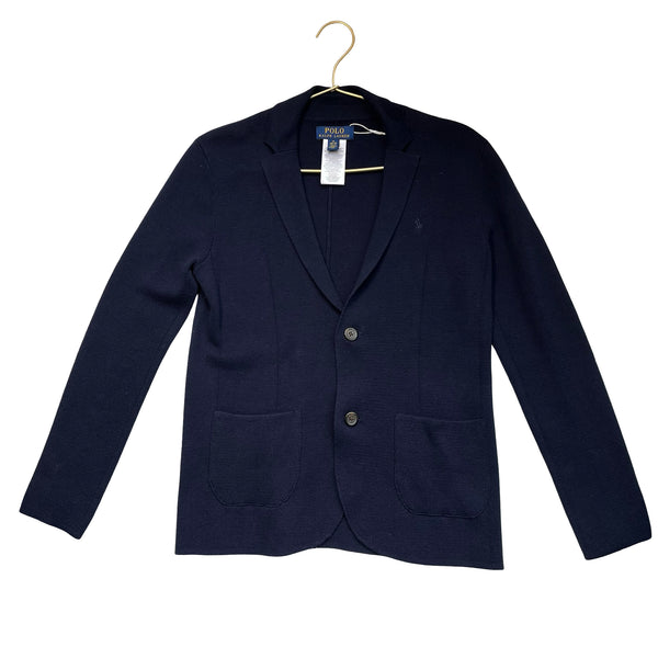 Polo Ralph Lauren Navy Cotton Knit Blazer-Style Cardigan - Size M 10-12