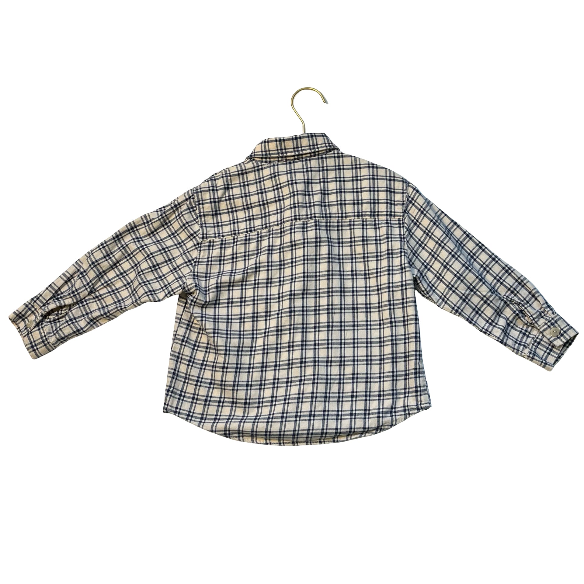 Zara Ivory & Navy Plaid Flannel Button Down Shirt - Size 4