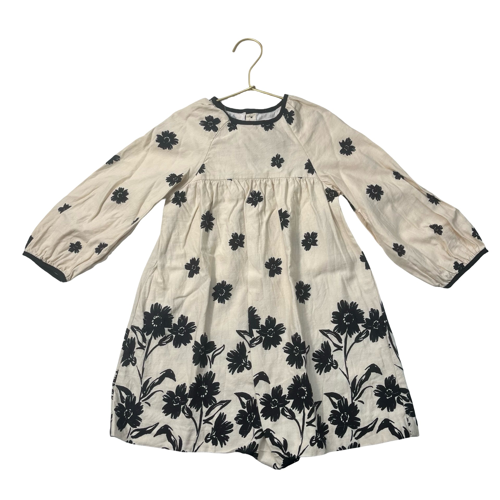Zara Ivory & Black Flower Print Long Dress - Size 4-5