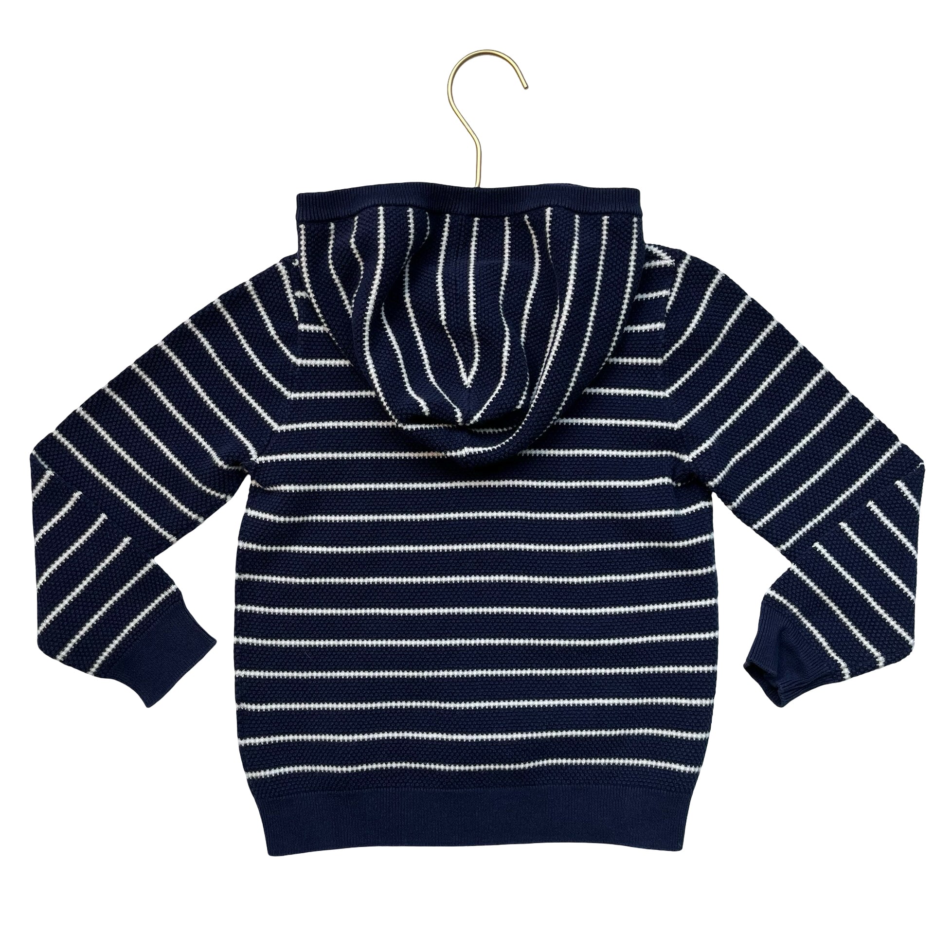 Janie and Jack Navy & White Striped Hooded Cotton Sweater - Size 5