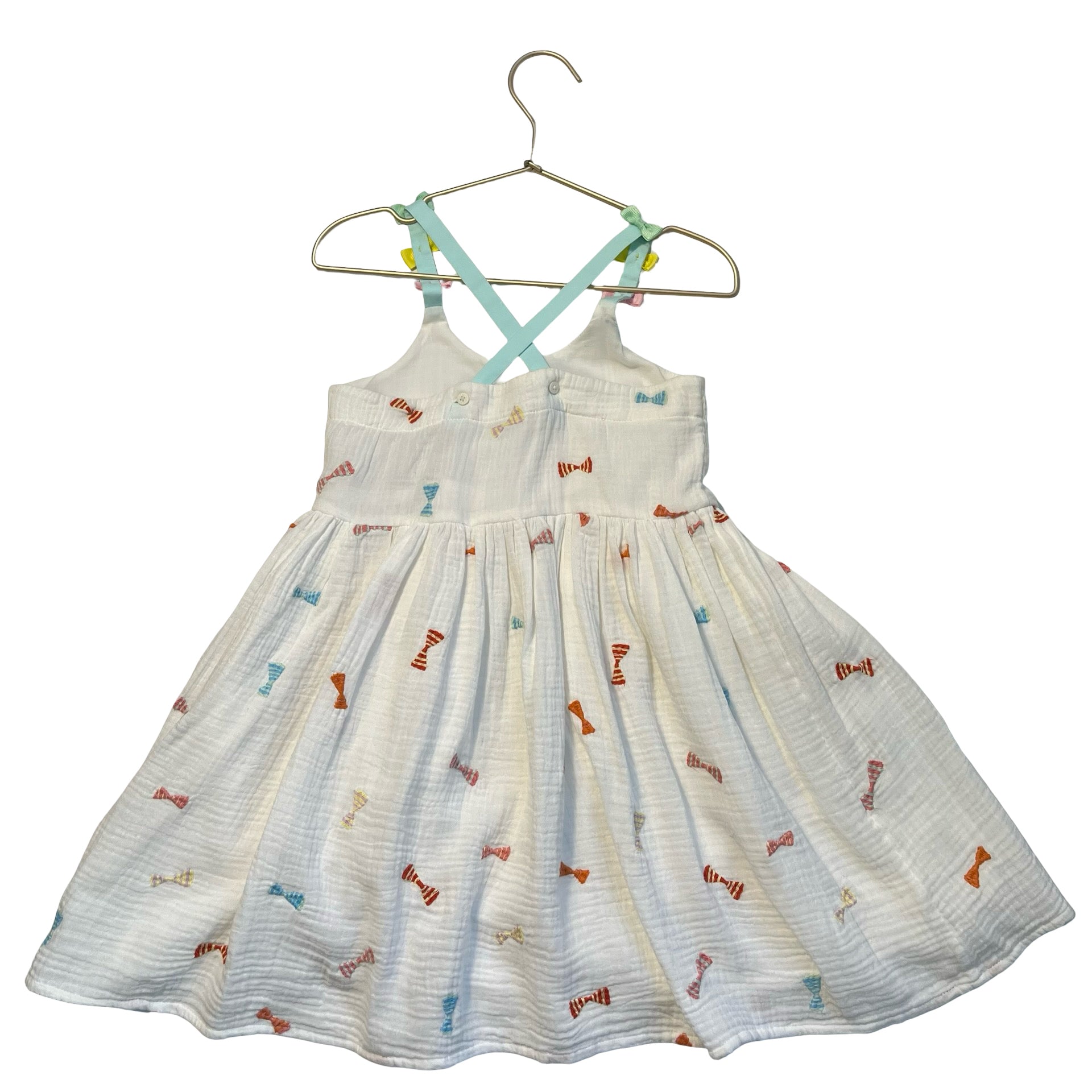 Stella McCartney Kids Ivory Cotton Gauze Embroidered Bow Dress - Size 6