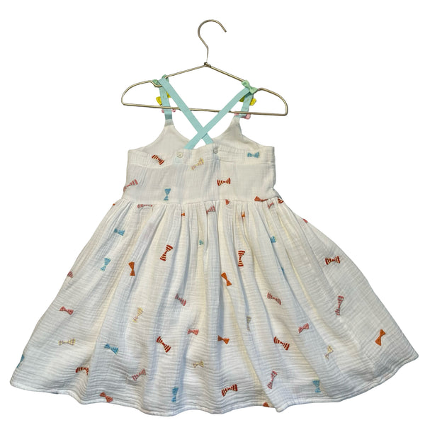 Stella McCartney Kids Ivory Cotton Gauze Embroidered Bow Dress - Size 6