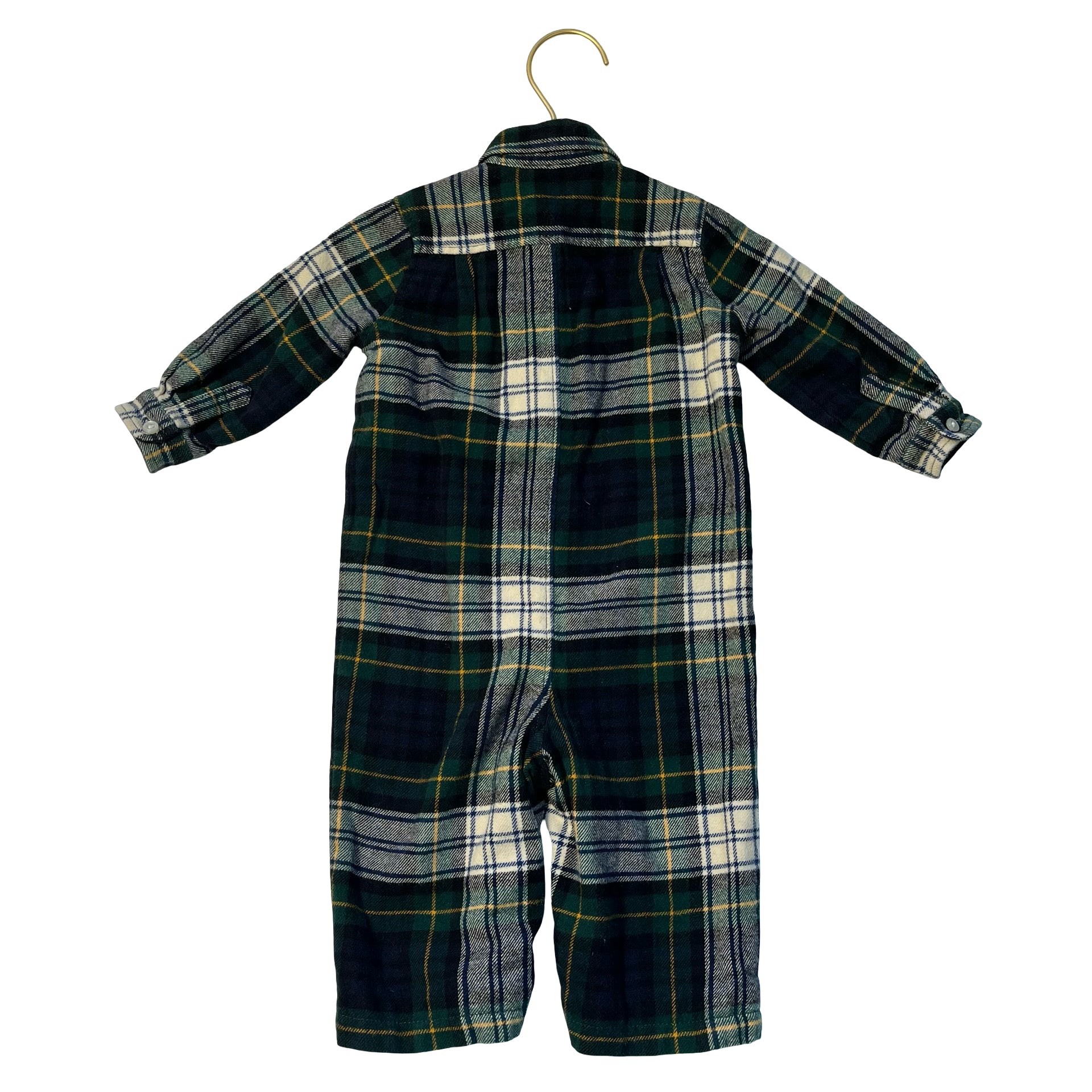 Ralph Lauren Jersey-Lined Green & Navy Tartan Plaid Flannel One-Piece - Size 6 M