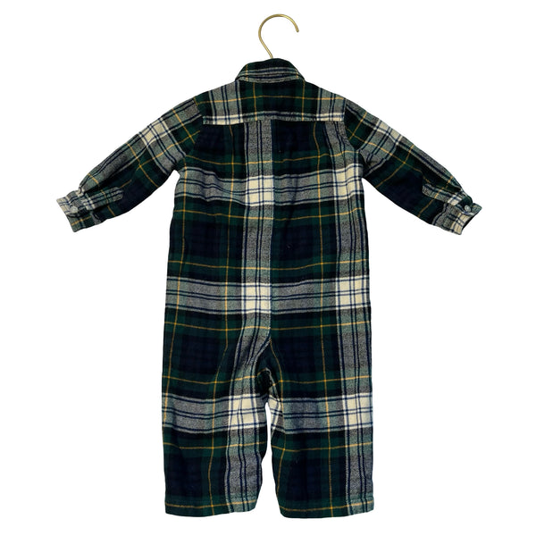Ralph Lauren Jersey-Lined Green & Navy Tartan Plaid Flannel One-Piece - Size 6 M