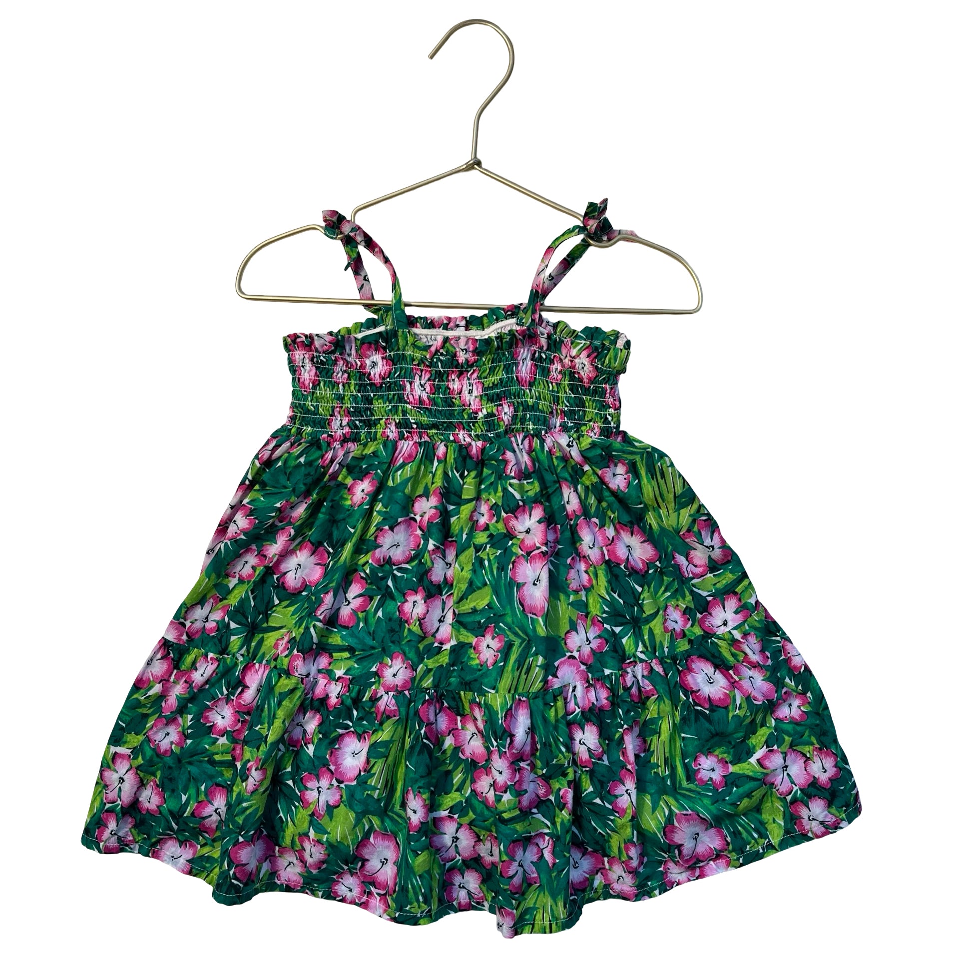 Janie and Jack Green & Pink Tropical Floral Dress - Size 18-24 Mo