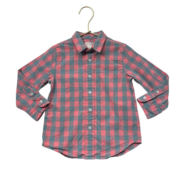 Crewcuts Peach & Teal Check Button Down Shirt - Size 2