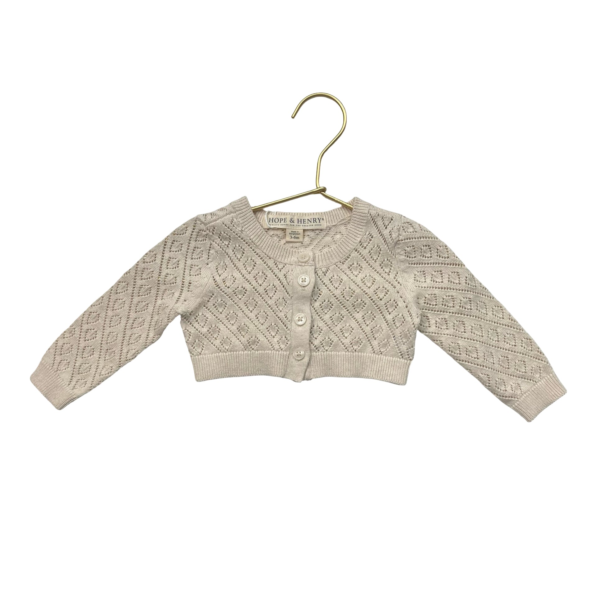 Hope & Henry Ivory Cotton Open-Weave Cardigan Sweater - Size 3-6 Mo