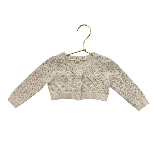 Hope & Henry Ivory Cotton Open-Weave Cardigan Sweater - Size 3-6 Mo