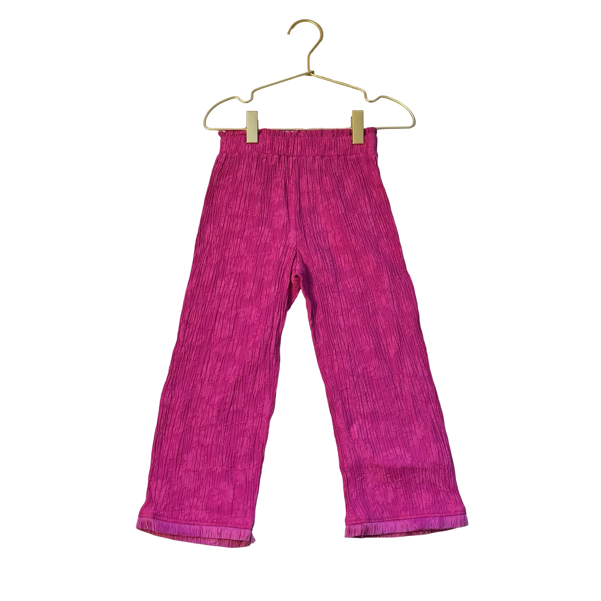 Zara Pink Floral Crinkle Fringe-Hem Pants - Size 4-5