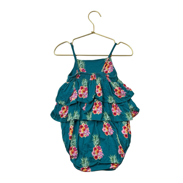 Posh Peanut Dark Teal Pineapple & Floral Bubble Romper - Size 2T