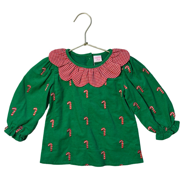 Stitchy Fish Green Corduroy Embroidered Candy Cane Dress - Size 12 Mo