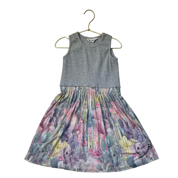 Molo Gray & Pastel Cactus Print Dress - Size 5-6