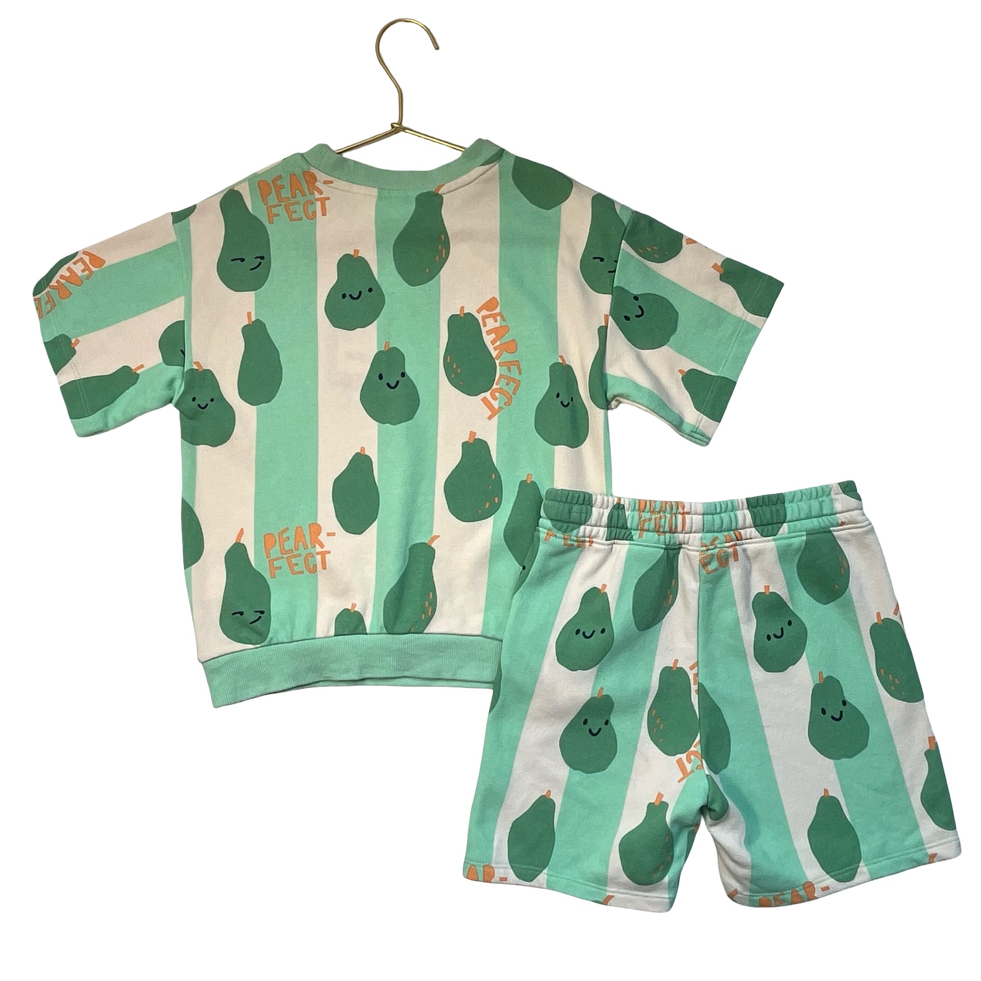 H&M Mint & Ivory Striped 'Pearfect' Pear Print Shorts & Top Set - Size 6