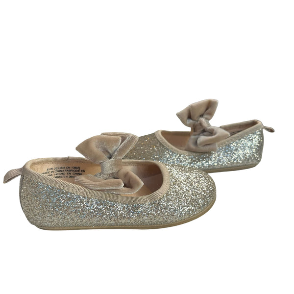 H&M Gold Glitter & Velvet Bow Shoes - Size 6