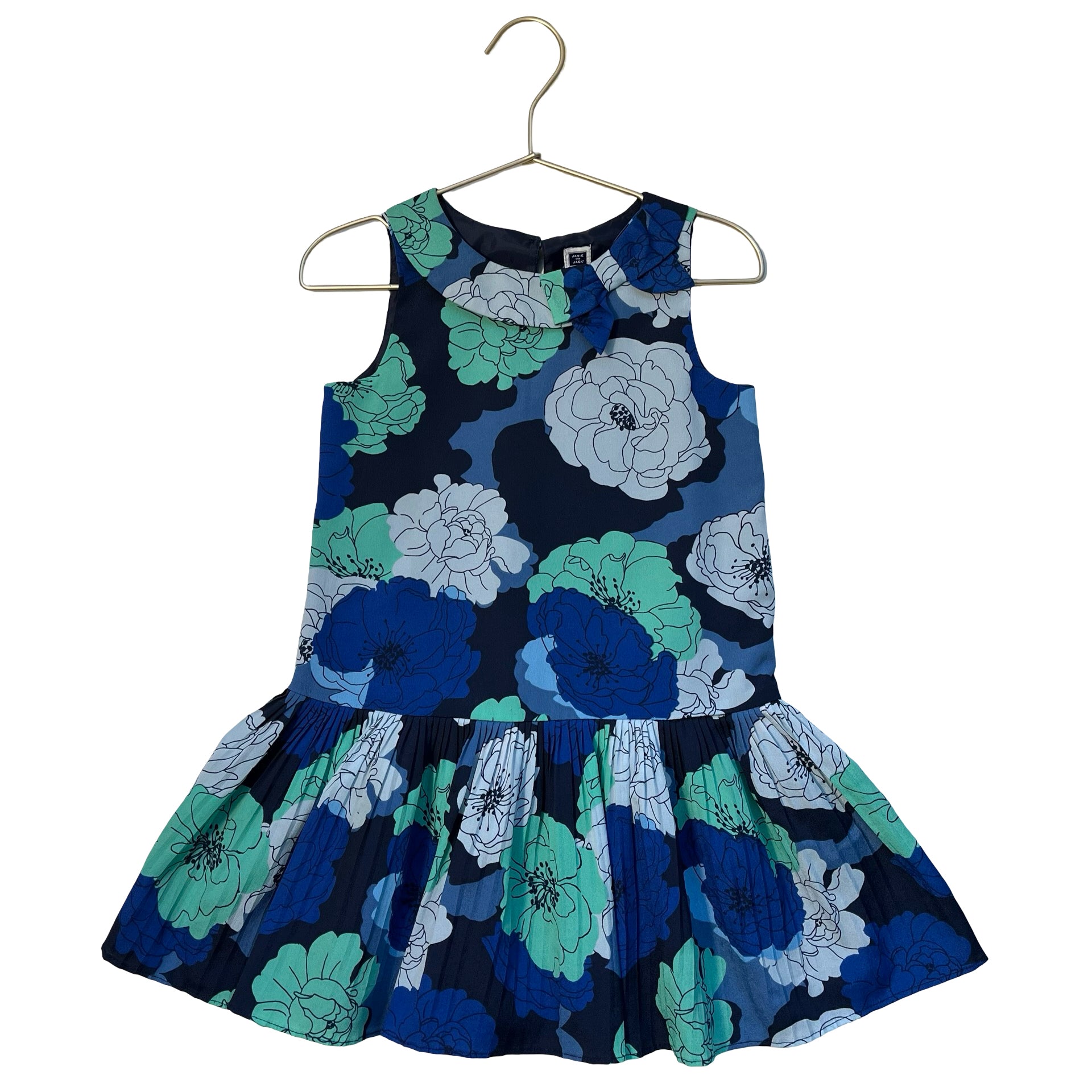 Janie and Jack Navy, Blue, Green Flower Print Dress - Size 4