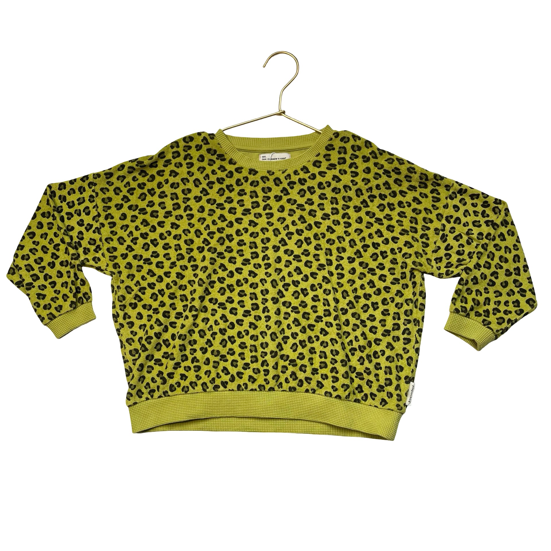 Piupiuchick Lime Green Leopard Print Terry Sweatshirt - Size 6