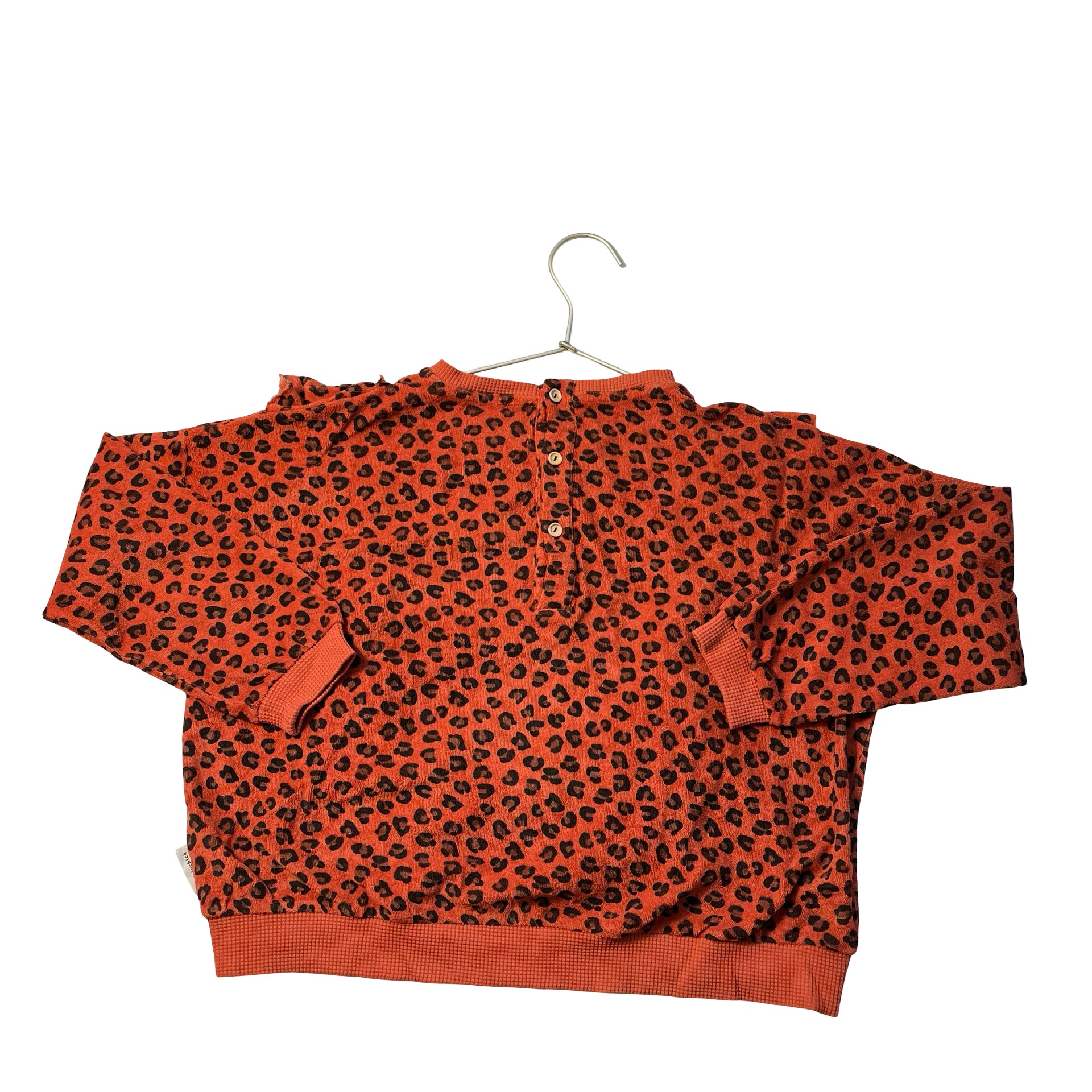 Piupiuchick Orange Leopard Print Terry Ruffle Sweatshirt - Size 8Y