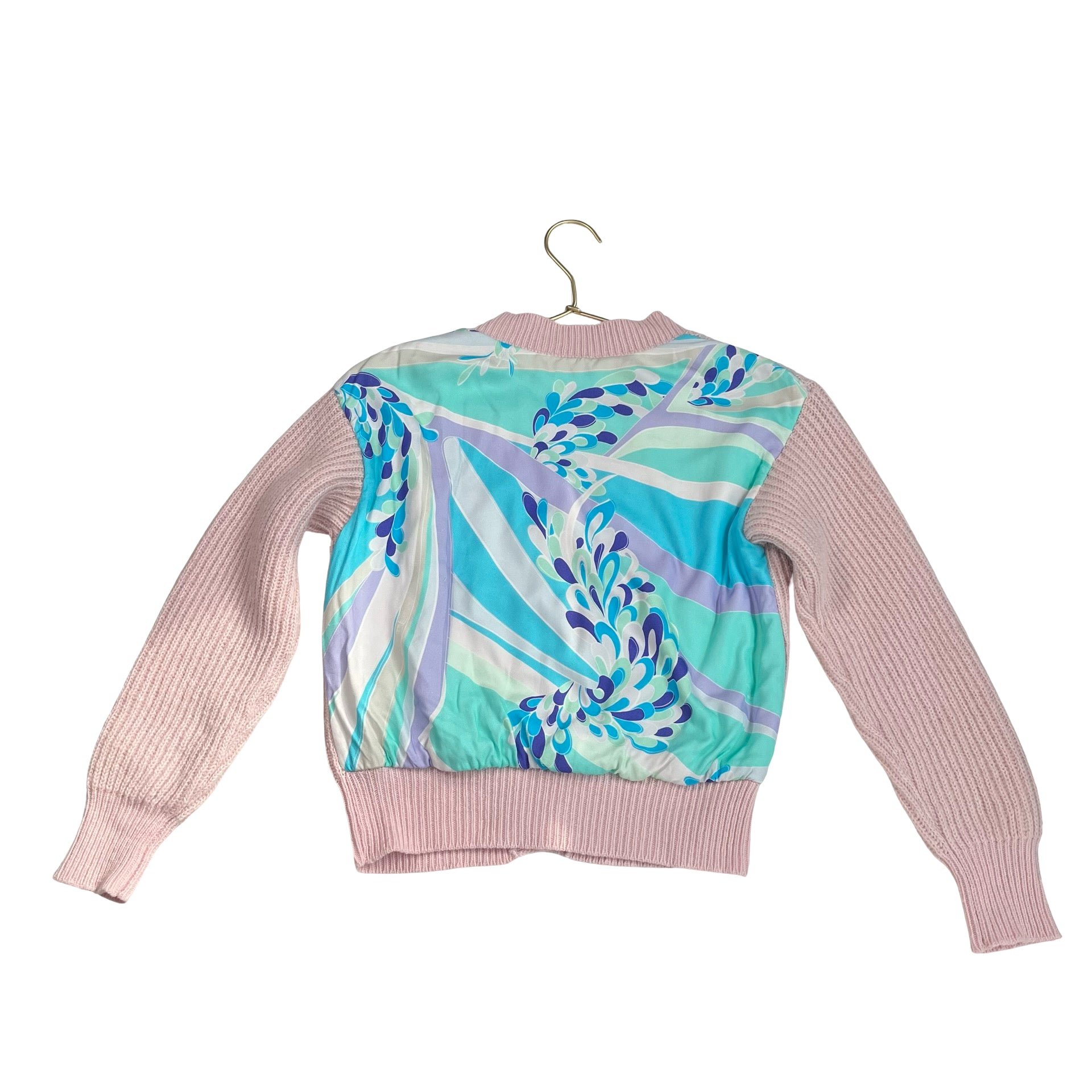 Emilio Pucci Pink & Swirl Print Cardigan Sweater with Crystals - Size 10