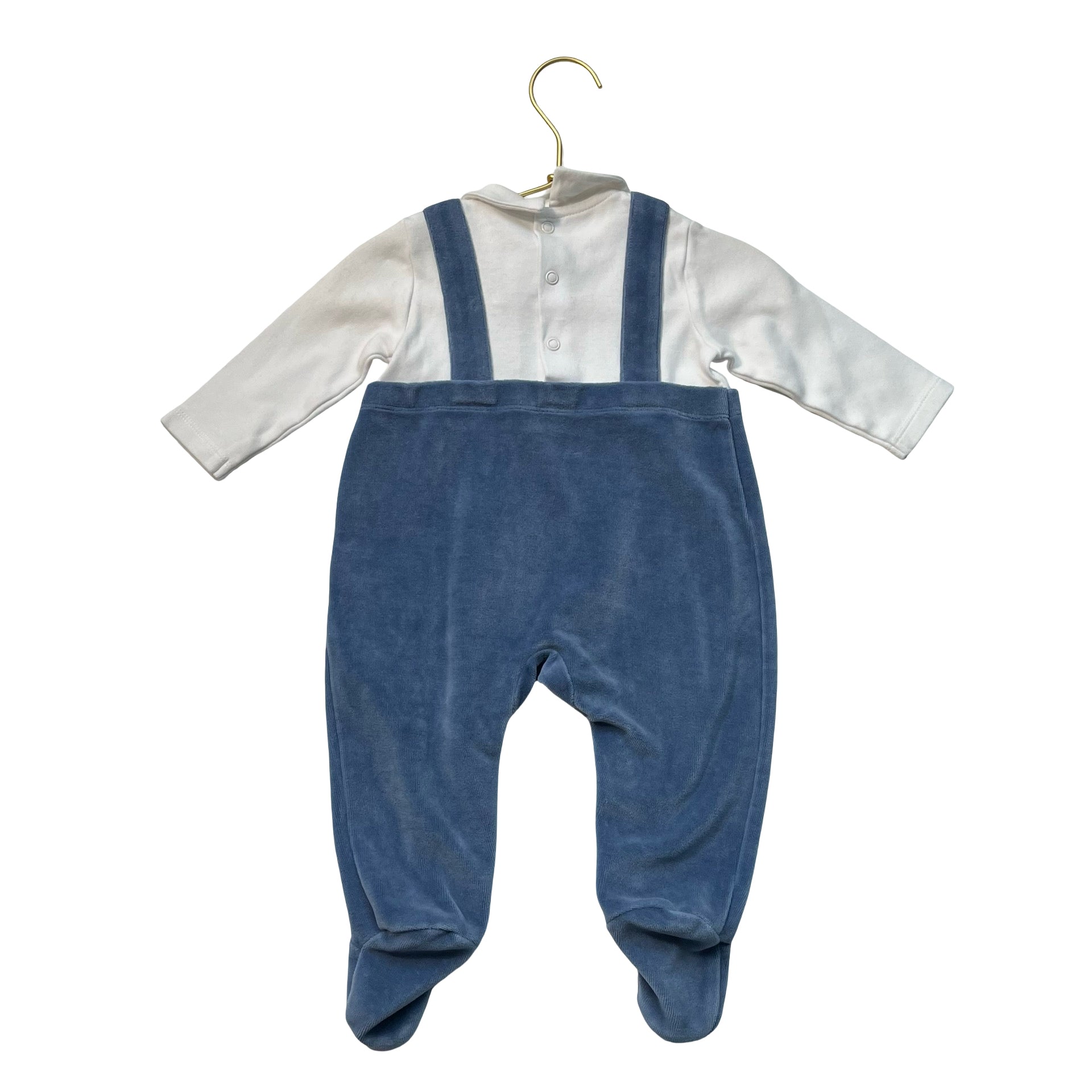 Rachel Riley Blue Velour Footed One-Piece - Size 6 Mo