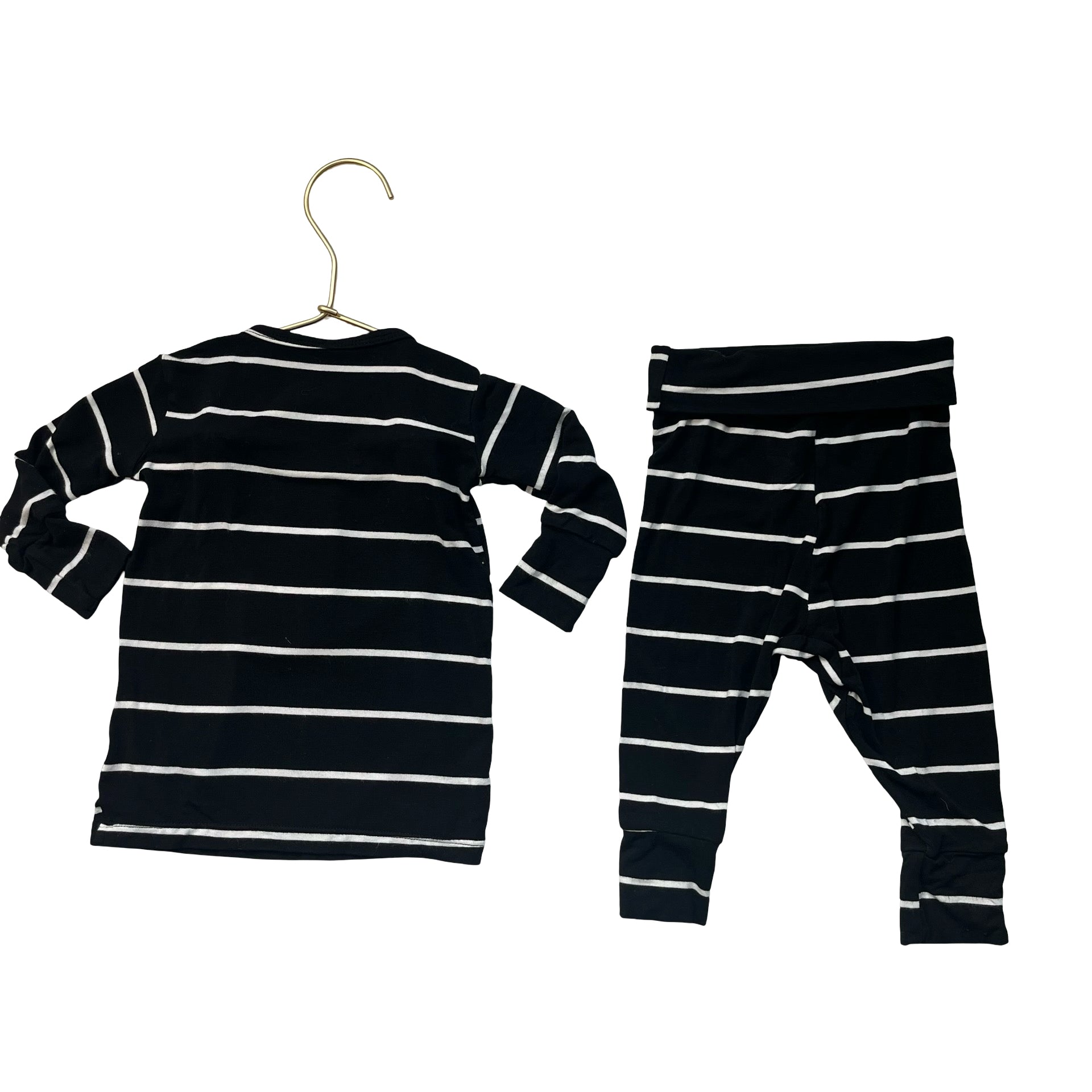 Lou Lou Black & White Striped Henley & Pants Set - Size 3-6 Mo