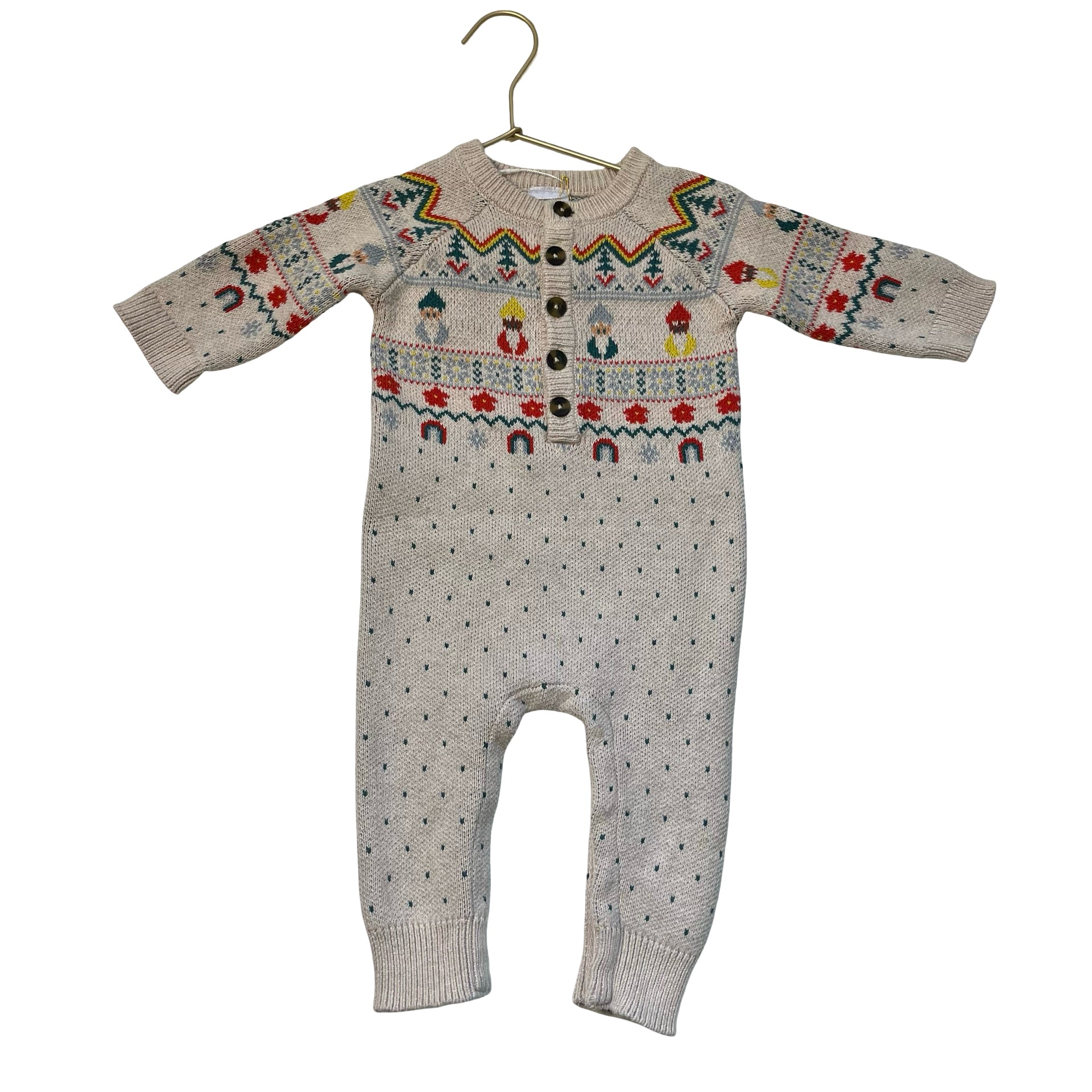 Hanna Andersson Gnome Fair Isle Cotton Knit One-Piece - Sizze 6-12 Mo