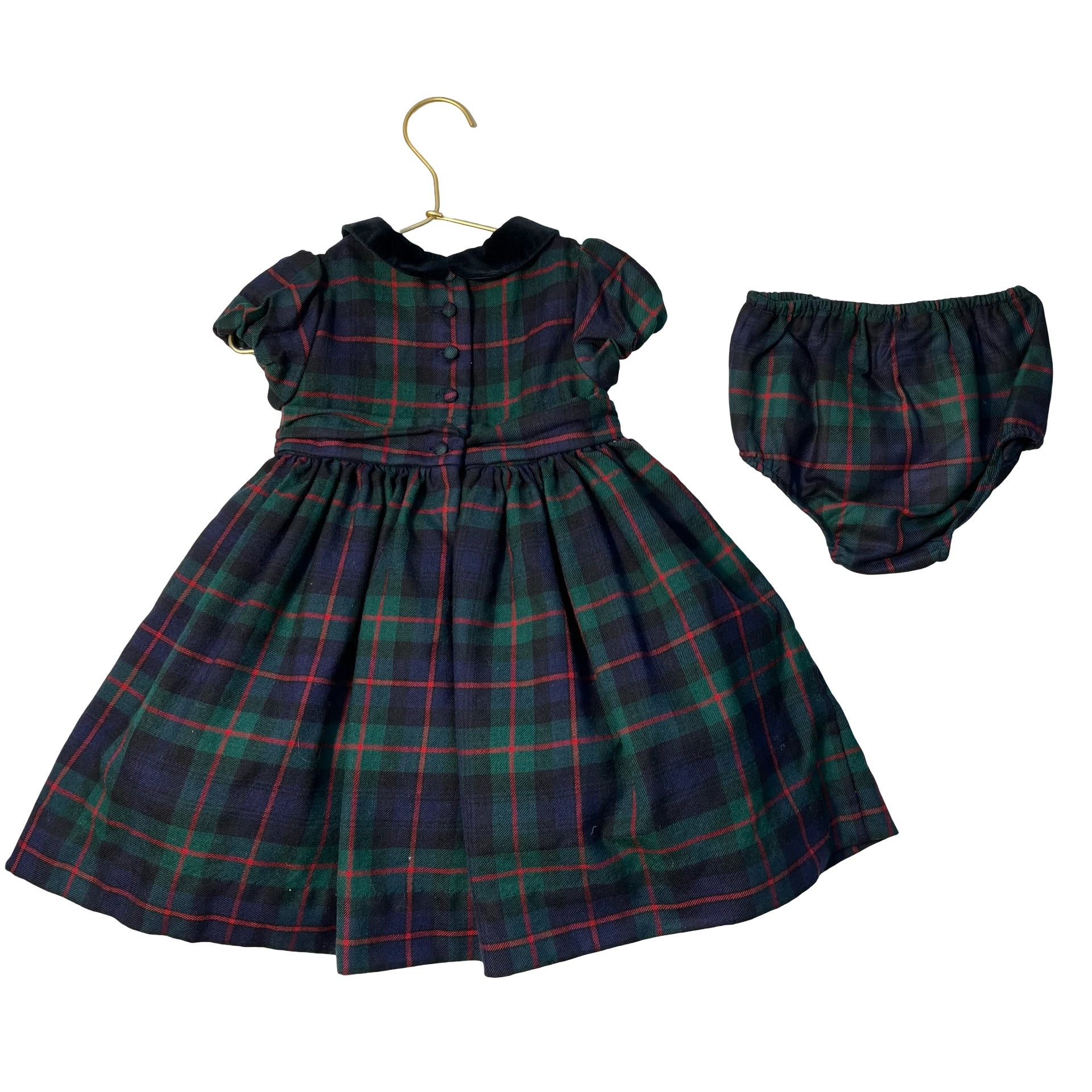 Ralph Lauren Navy, Green, Red Plaid Flannel Smocked Dress & Bloomers - Size 18 M