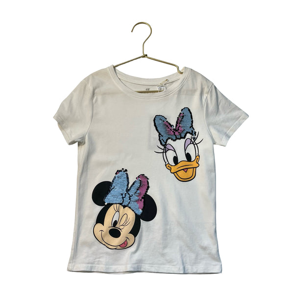 H&M x Disney White Flip Sequin Minnie & Daffy T-Shirt - Size 6-7