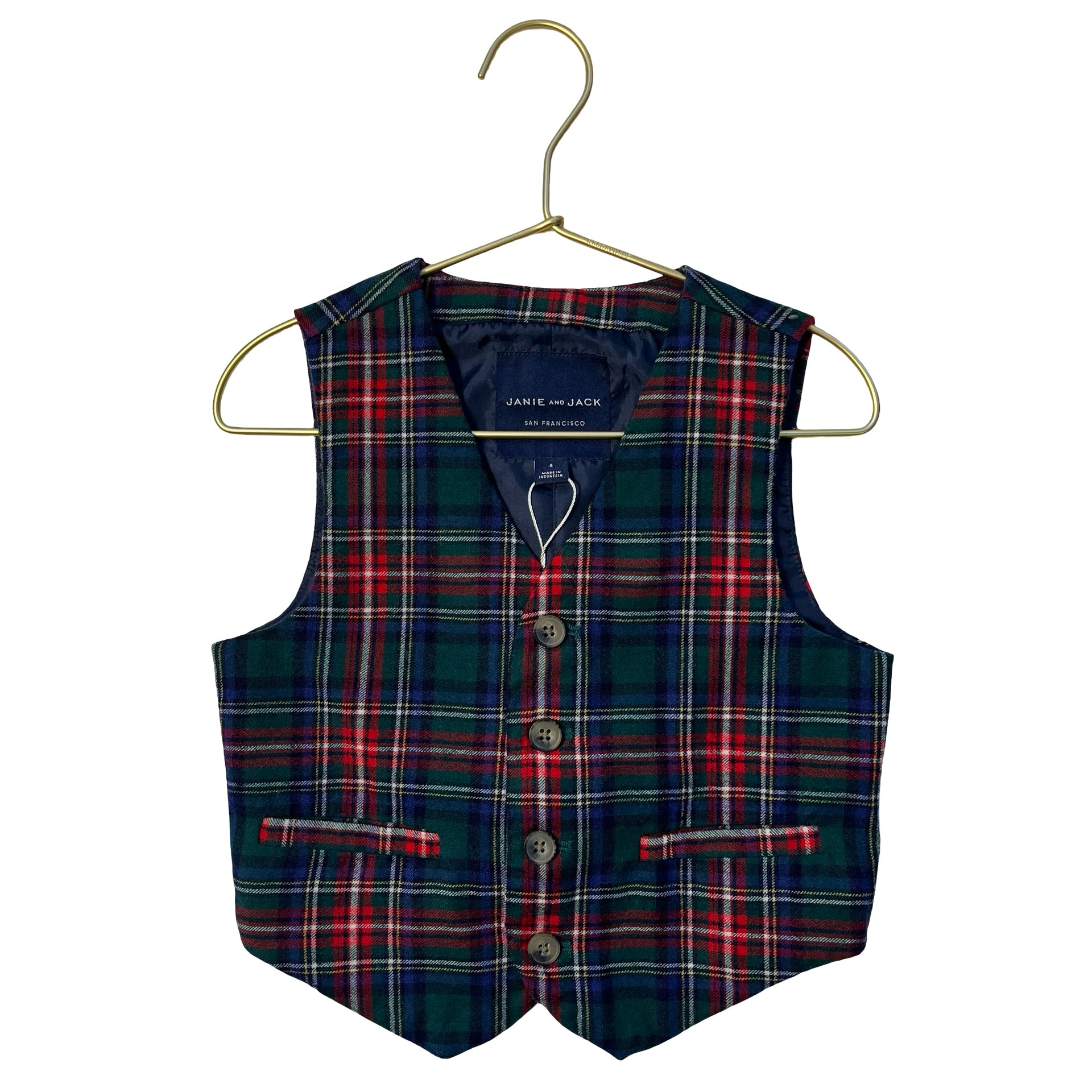 Janie and Jack Tartan Plaid Wool Vest - Size 4
