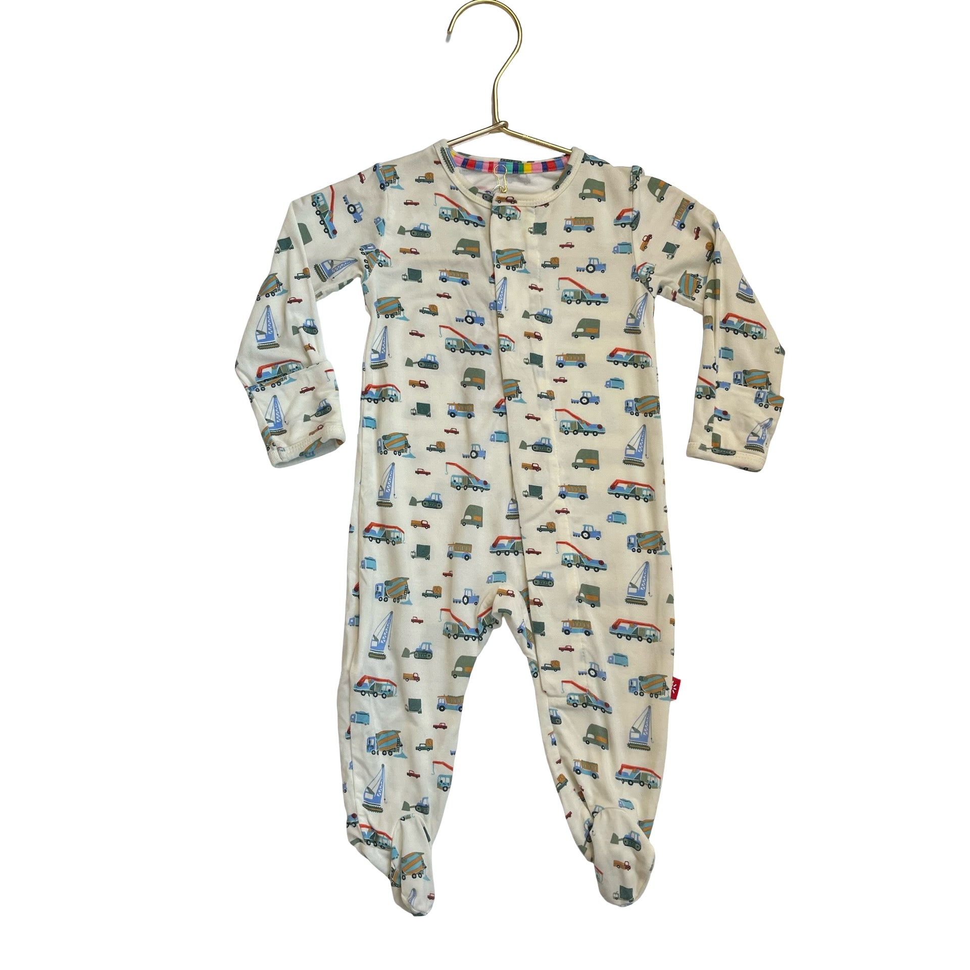 Magnetic Me Ivory Vehicle Print One-Piece PJ - Size 0-3 Mo