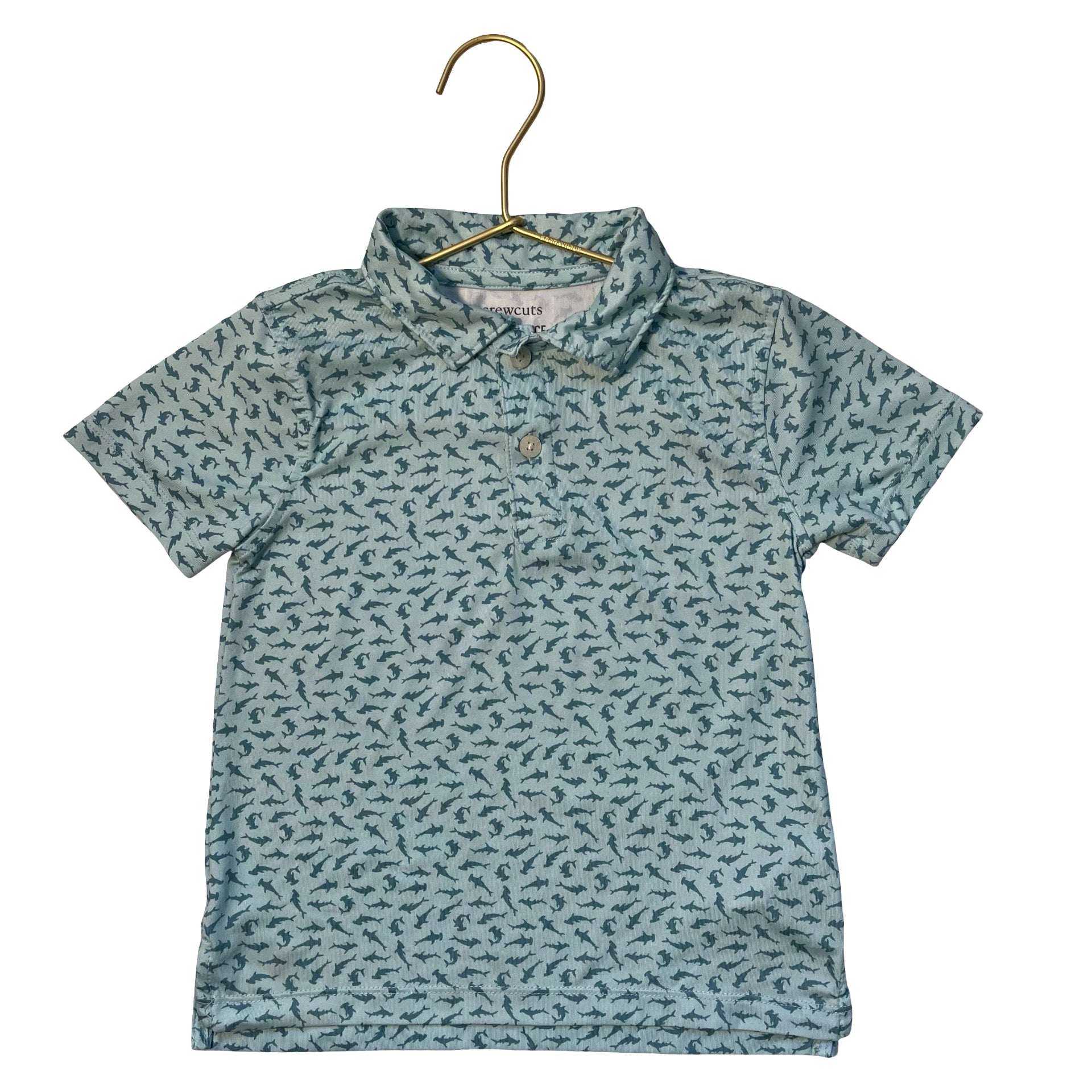 Crewcuts Performance Teal Shark Print Polo - Size XXS 2-3
