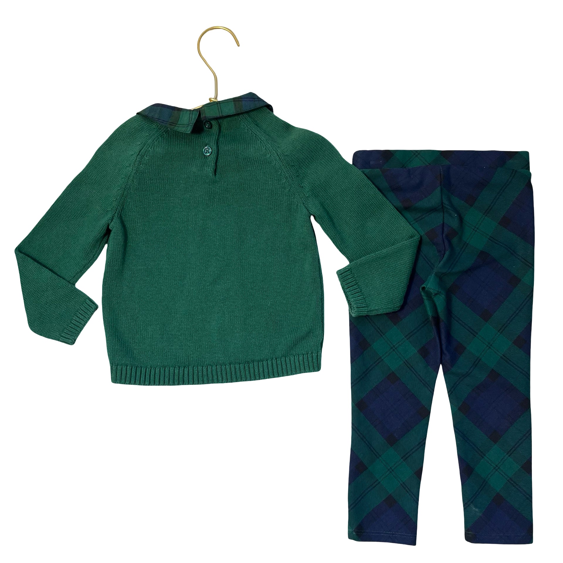 Gymborbee Green & Navy Tartan Plaid Leggings & Cotton Sweater Set - Size 2T