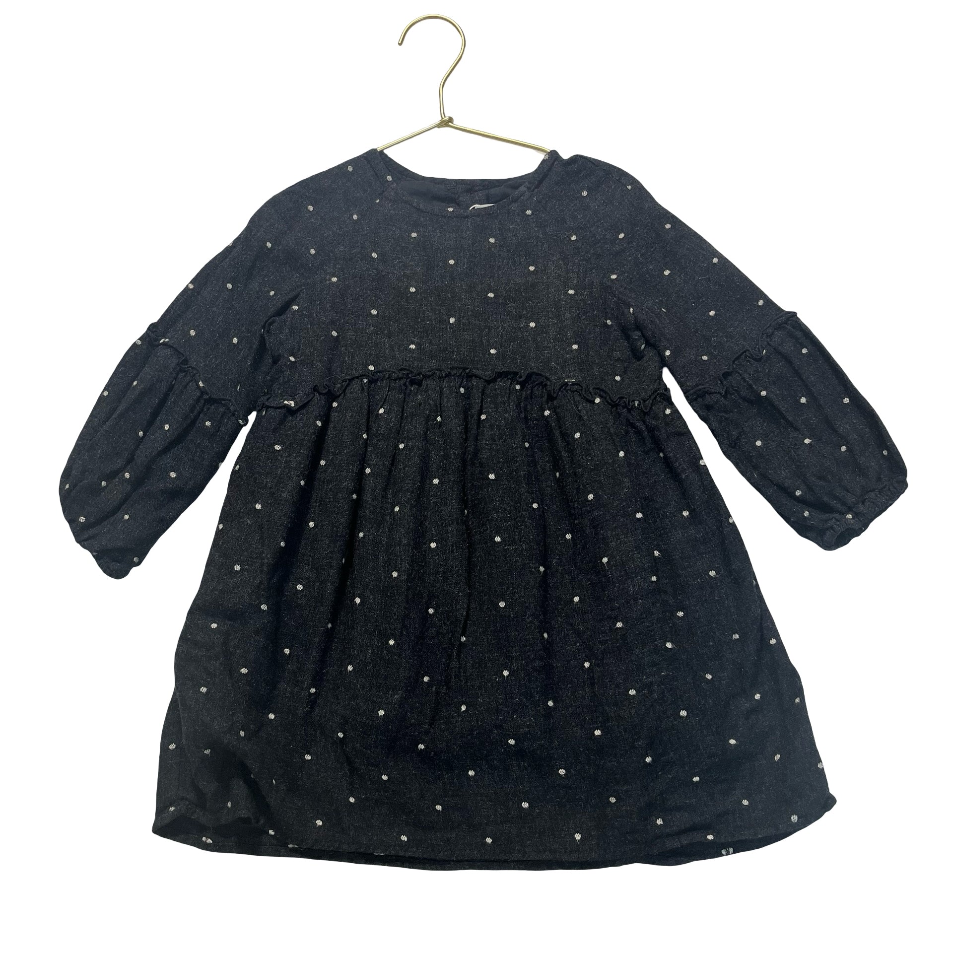 Zara Dark Gray & Ivory Polka Dot Dress - Size 3/4