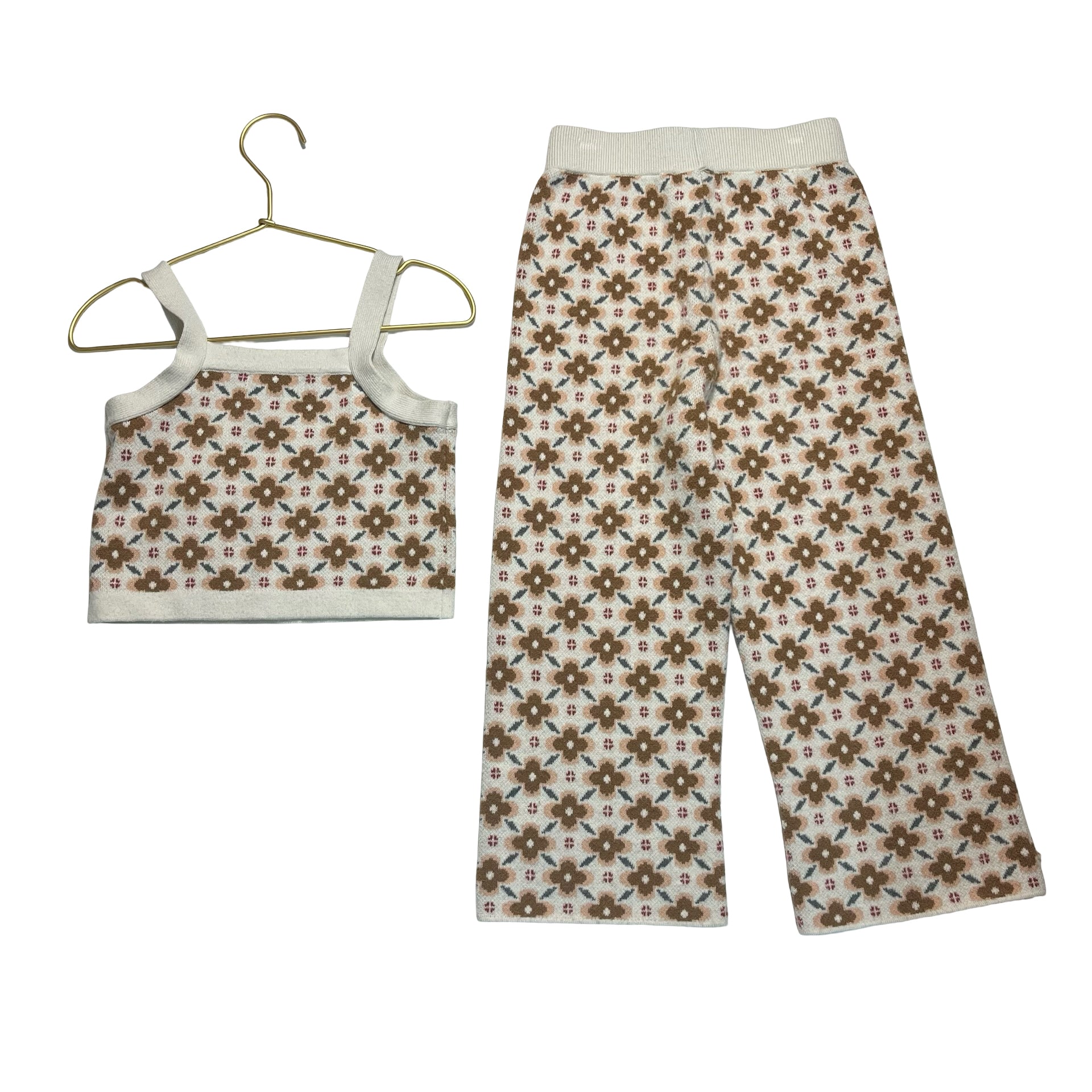 Rylee & Cru Flower Pattern Knit Tank & Wide-Leg Pants Set - Size 6-7Y
