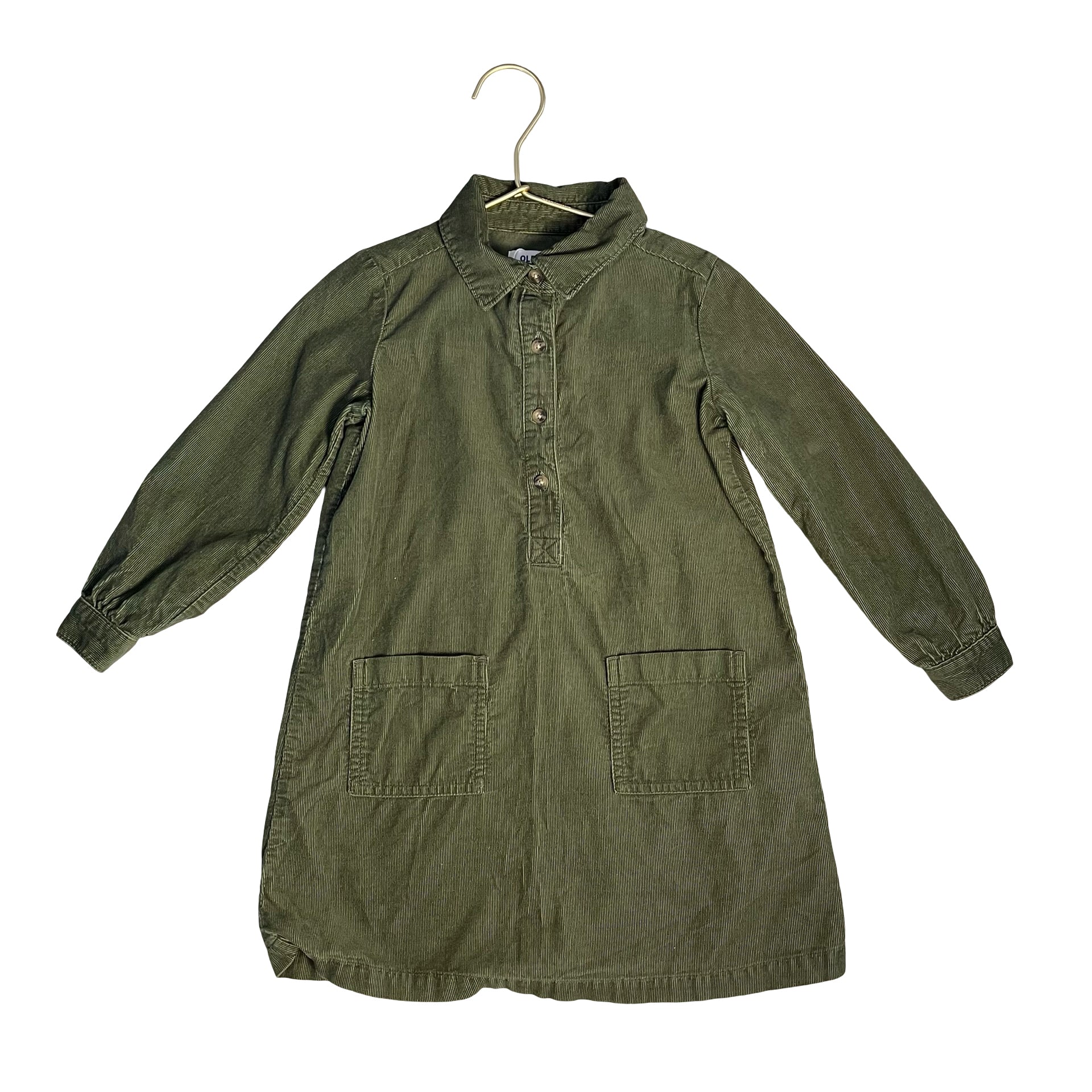 Old Navy Olive Green Corduroy Shirt Dress - Size 4T