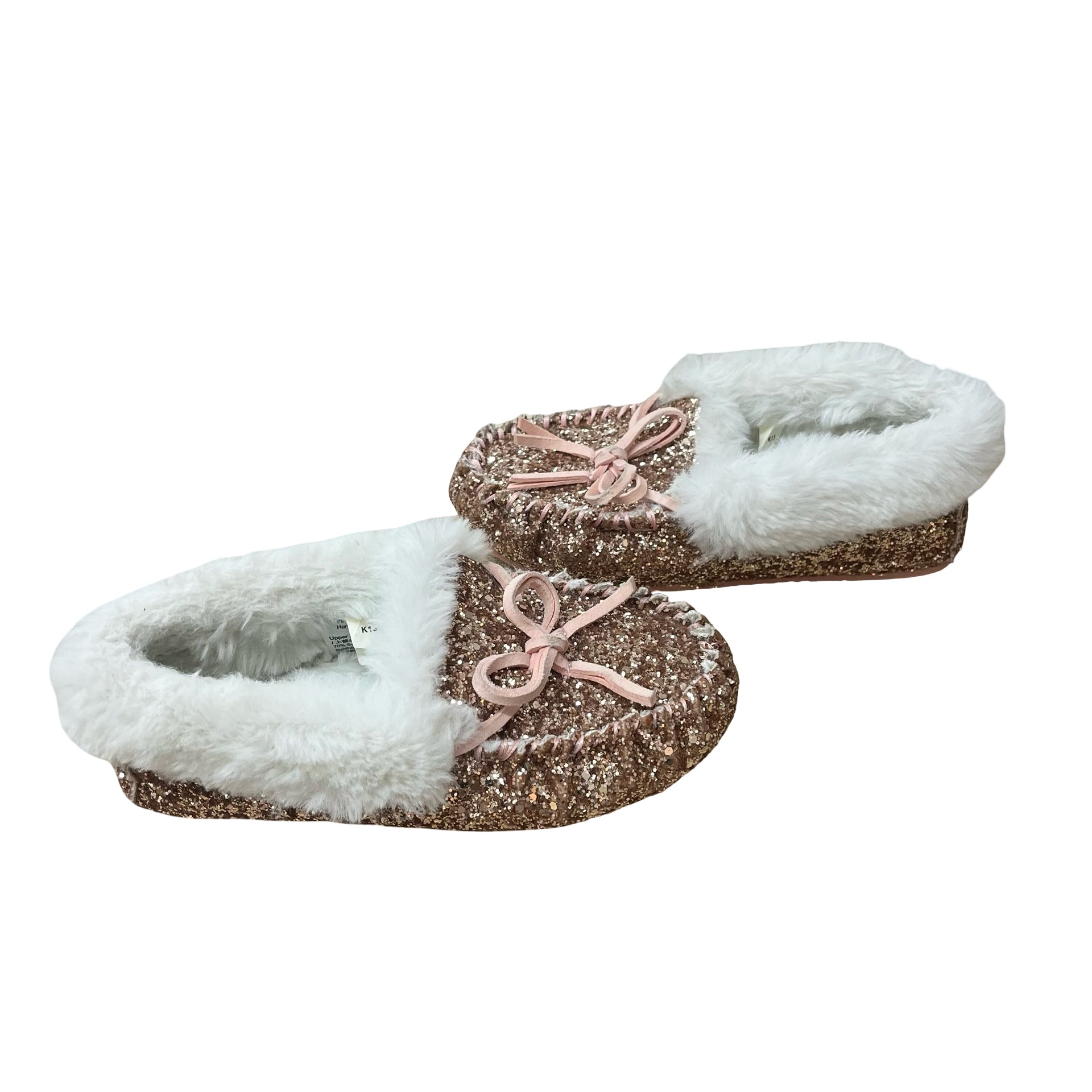 Crewcuts Faux Fur Lined Pink Glitter Slippers - Size K13