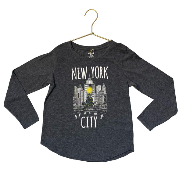 Old Navy Gray NYC Rock Center Christmas Tree Graphic Shirt - Size S 6-7