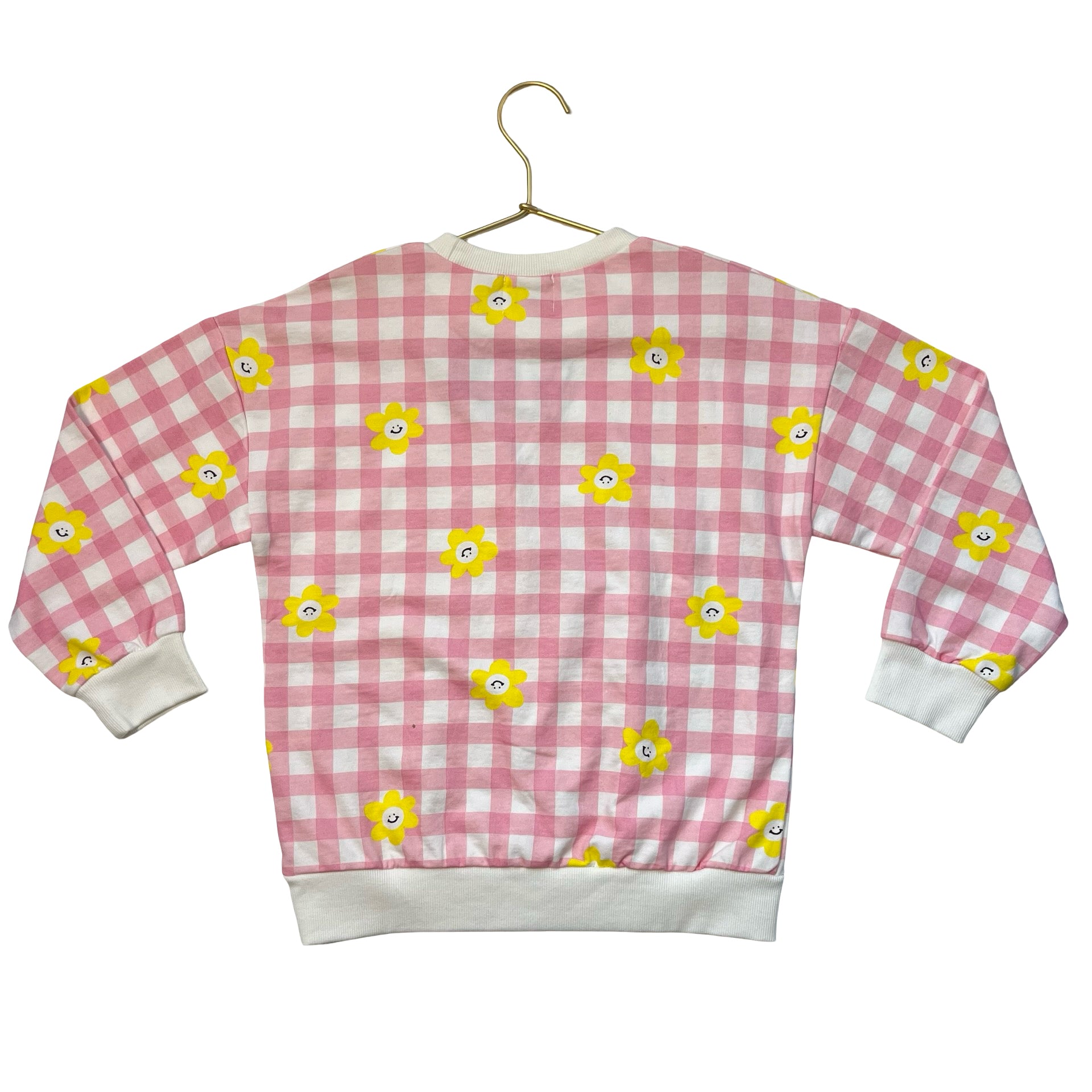 PH Play Petite Hailey Pink Check & Yellow Smiley Flower Print Sweatshirt - 8