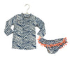 Shade Critters Ivory & Blue Animal Print Rash Guard 2 Piece Swim Suit - 12-18 Mo