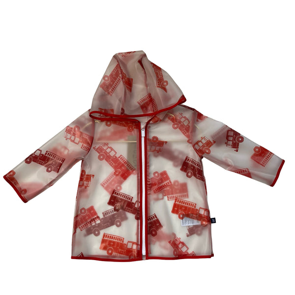 Baby Gap Red Firetruck Print Clear Rain Jacket - Size 12-18 Mo