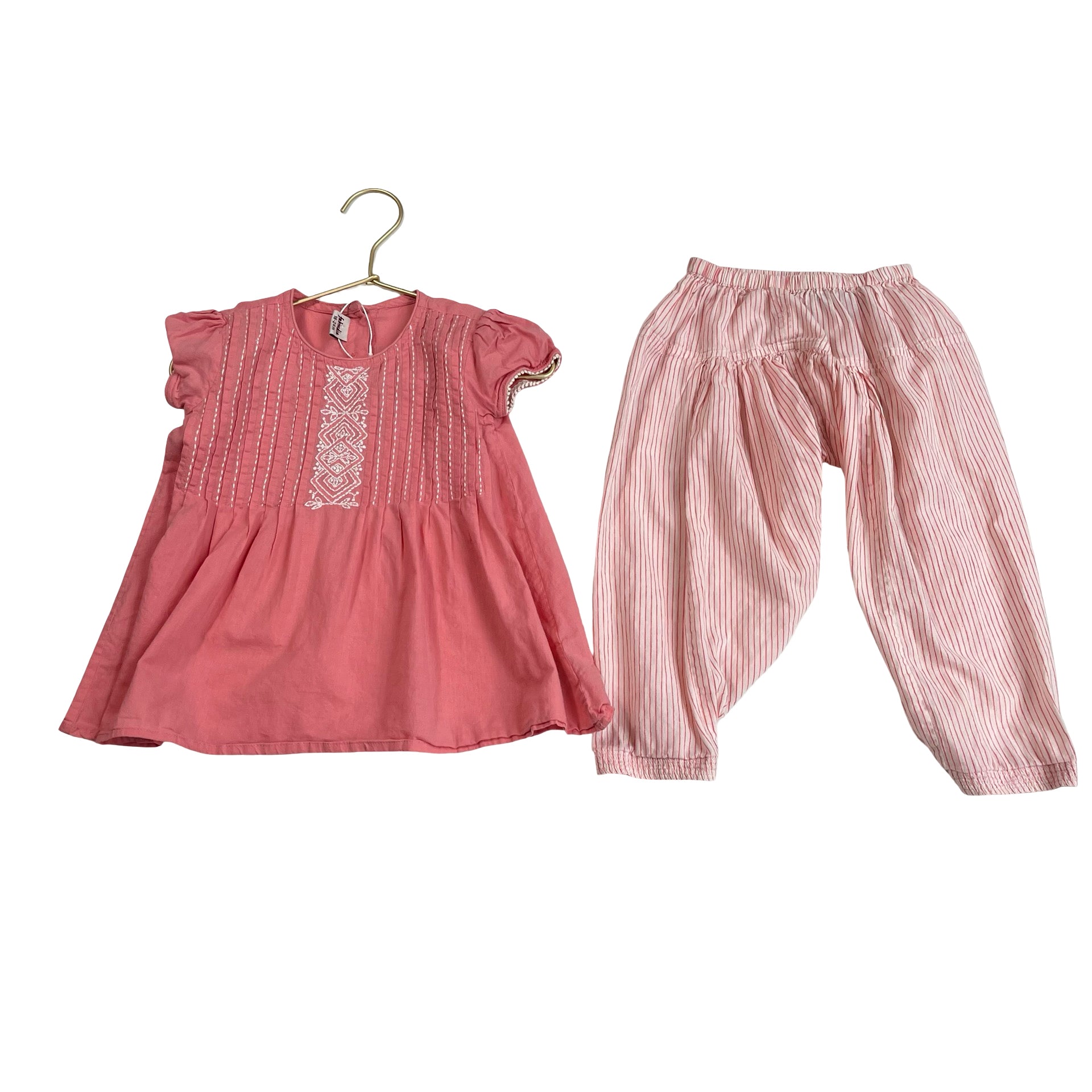 FabIndia Pink Blouse & Striped Pants Set - Size 18-24 Mo