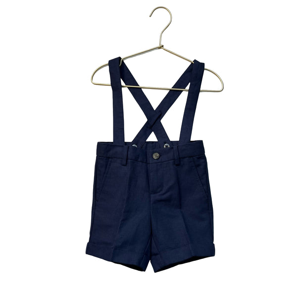 Janie and Jack Navy Linen-Cotton Suspender Shorts - Size 2T