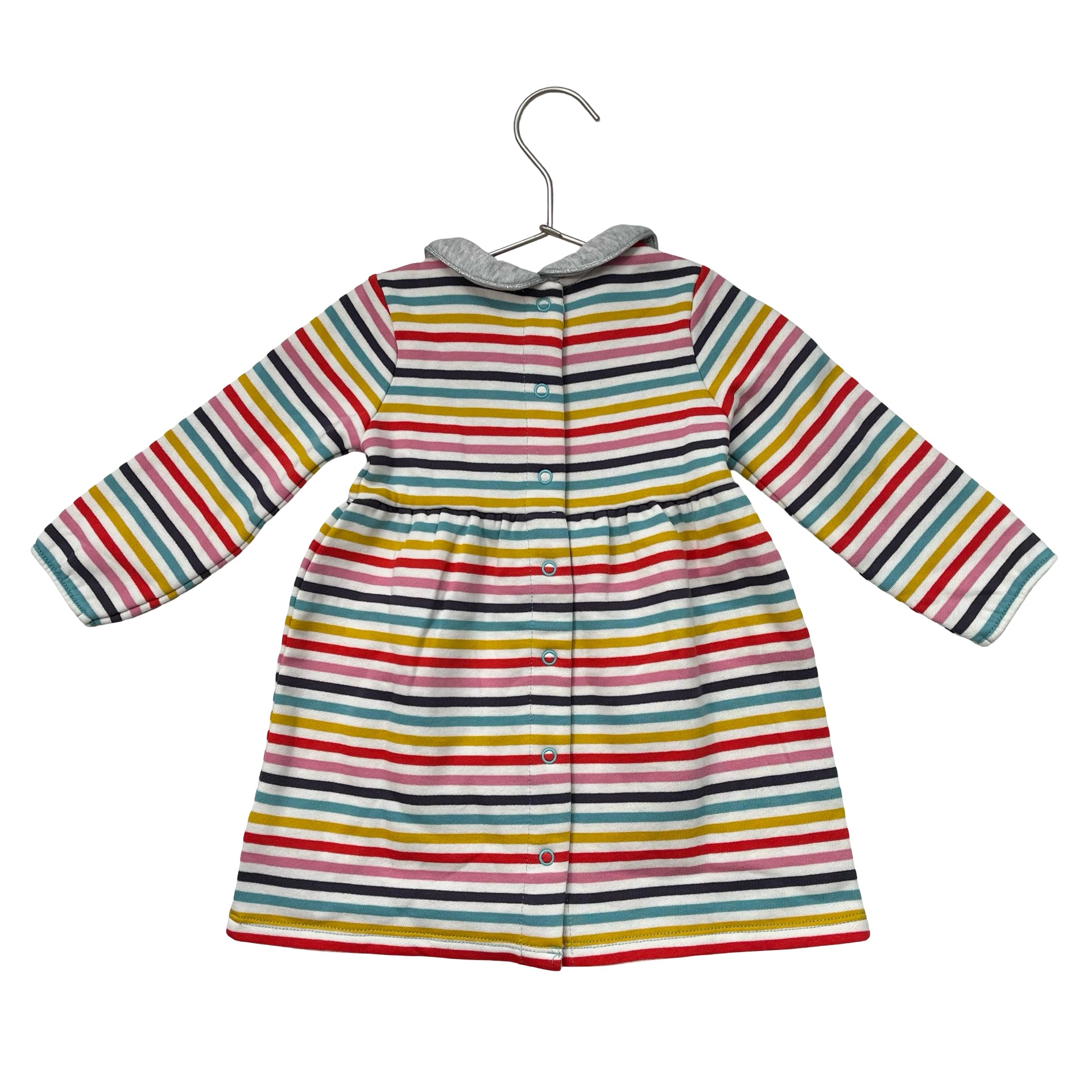 Baby Boden Ivory & Multi-Color Stripe Sweatshirt Dress - Size 6-12 Months